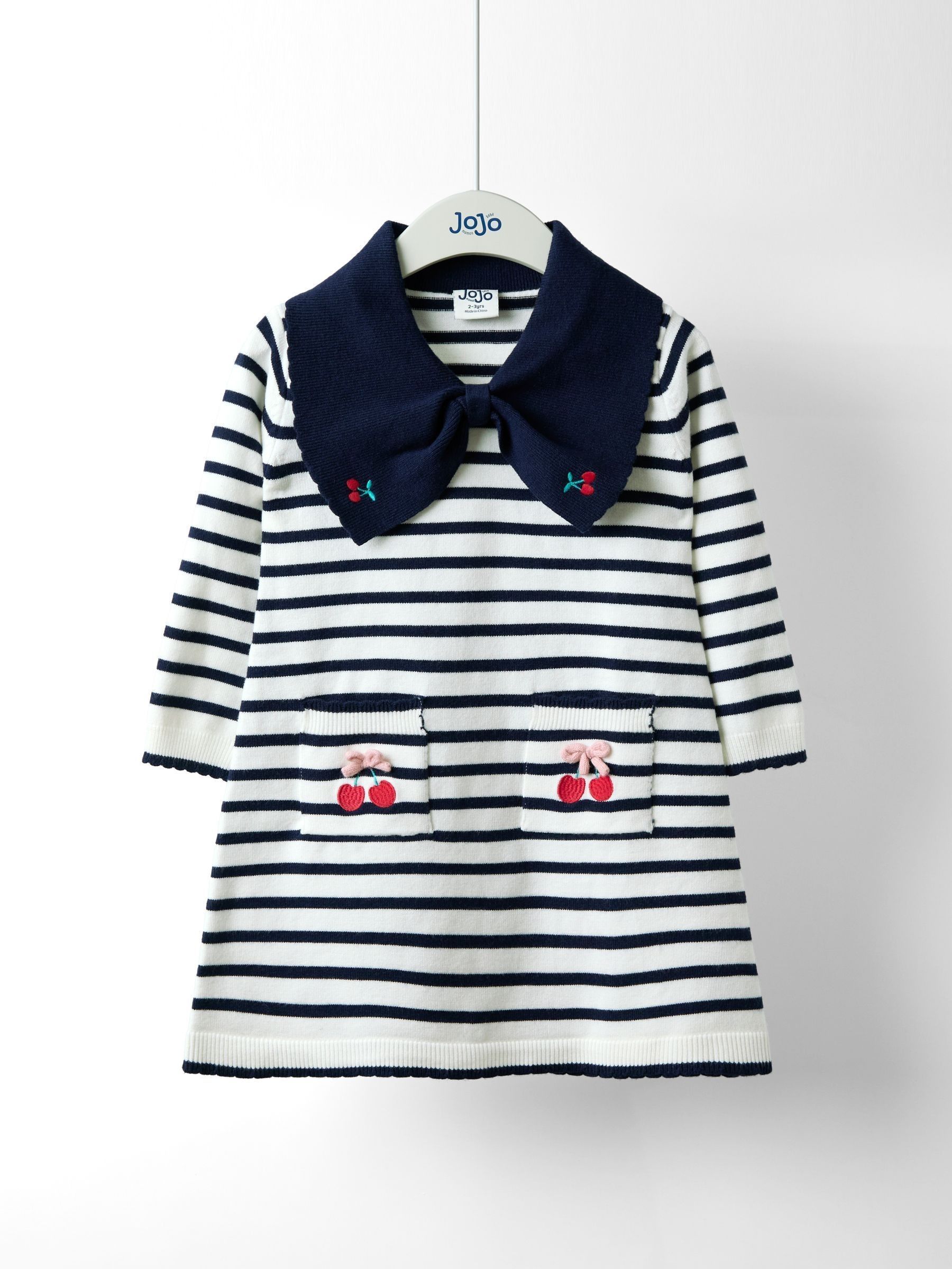 Cream Stripe Bow Collar Stripe Knitted Dress (F86323) | £30 - £36
