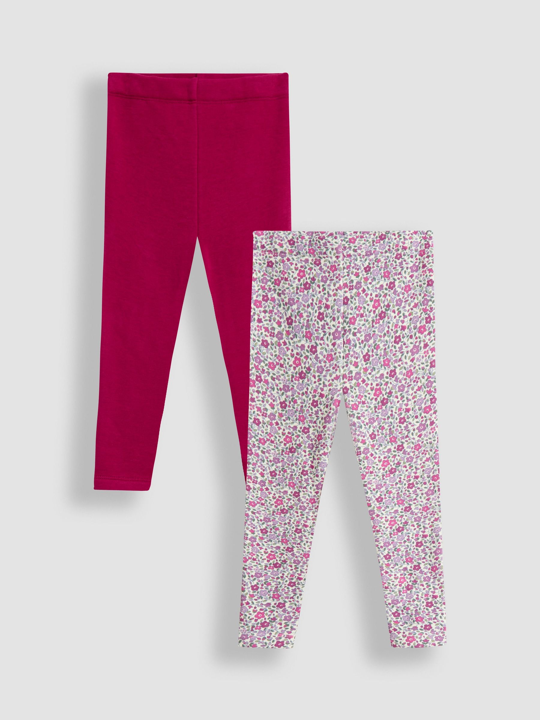 Berry Pink Floral Fleece-Lined Printed Leggings 2 Pack (F86343) | £24 - £27