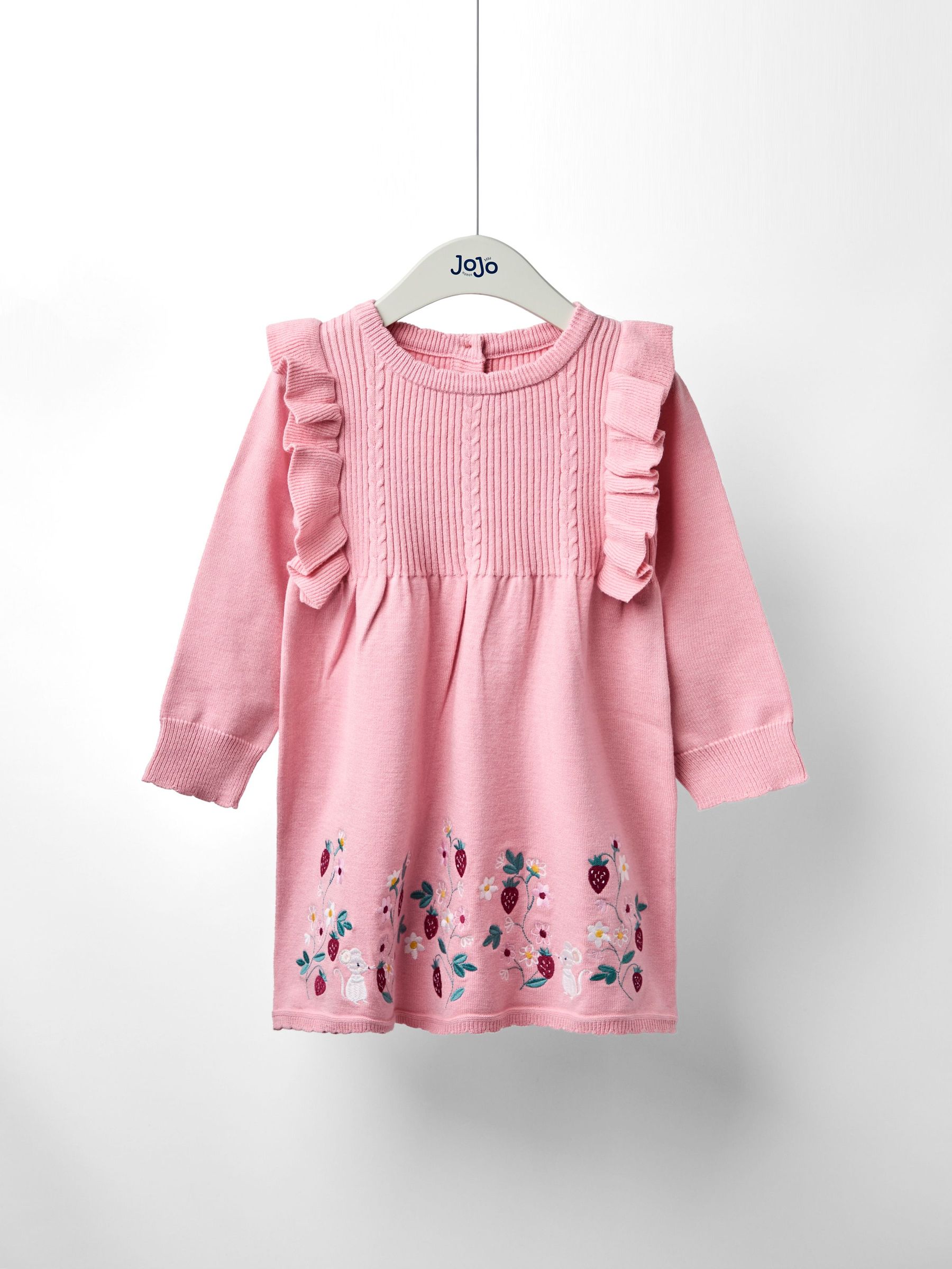 Pink Embroidered Frill Knitted Dress (F86363) | £34 - £40