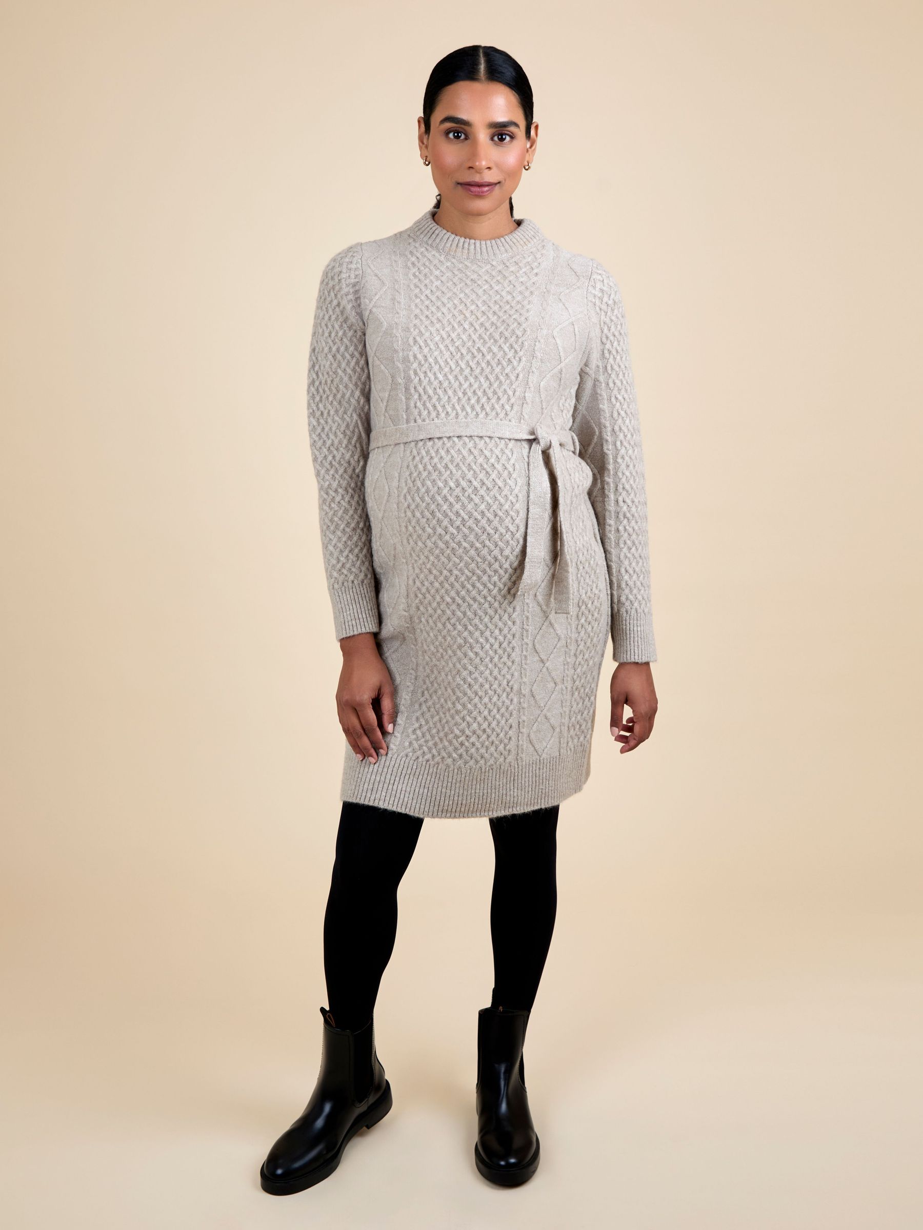Oatmeal Cable Knit Maternity Mini Dress (F86378) | £49.50