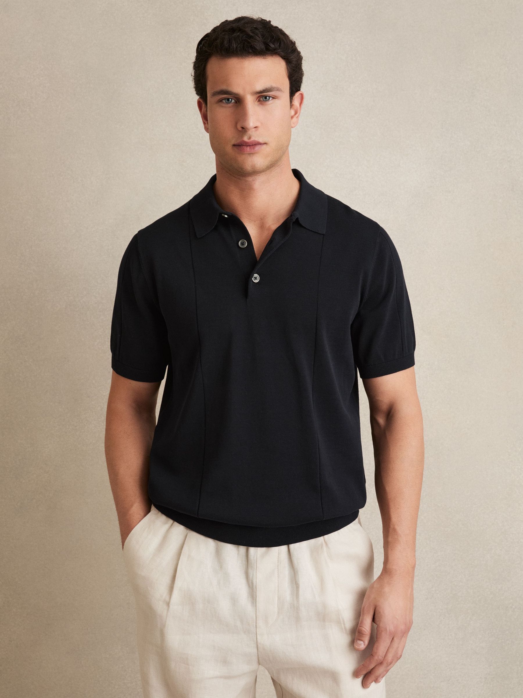 Cotton-Silk Polo Shirt in Navy (F87302) | £110