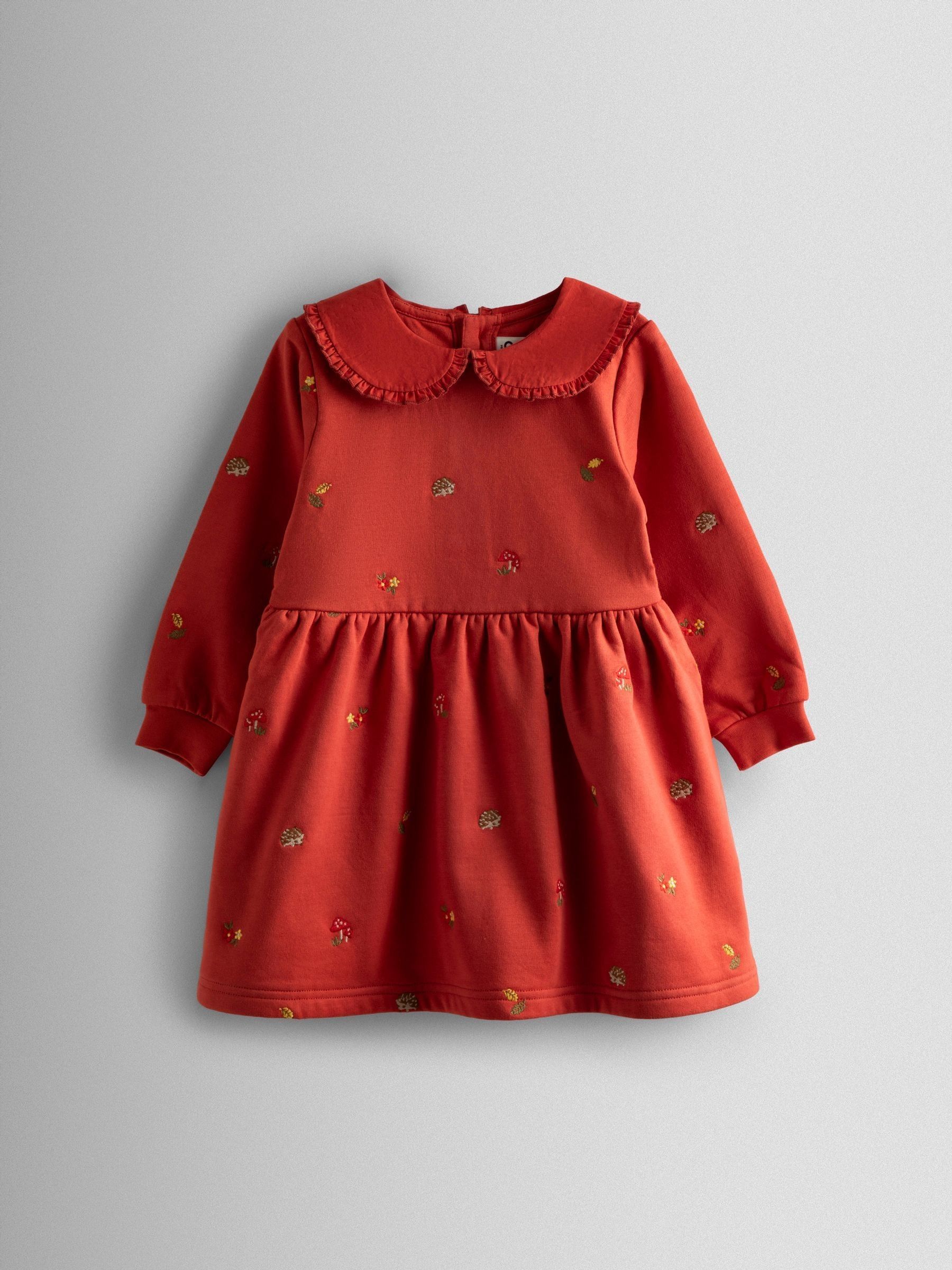 Rust Orange Floral Embroidered Sweat Dress with Collar (F89486) | £22 - £25