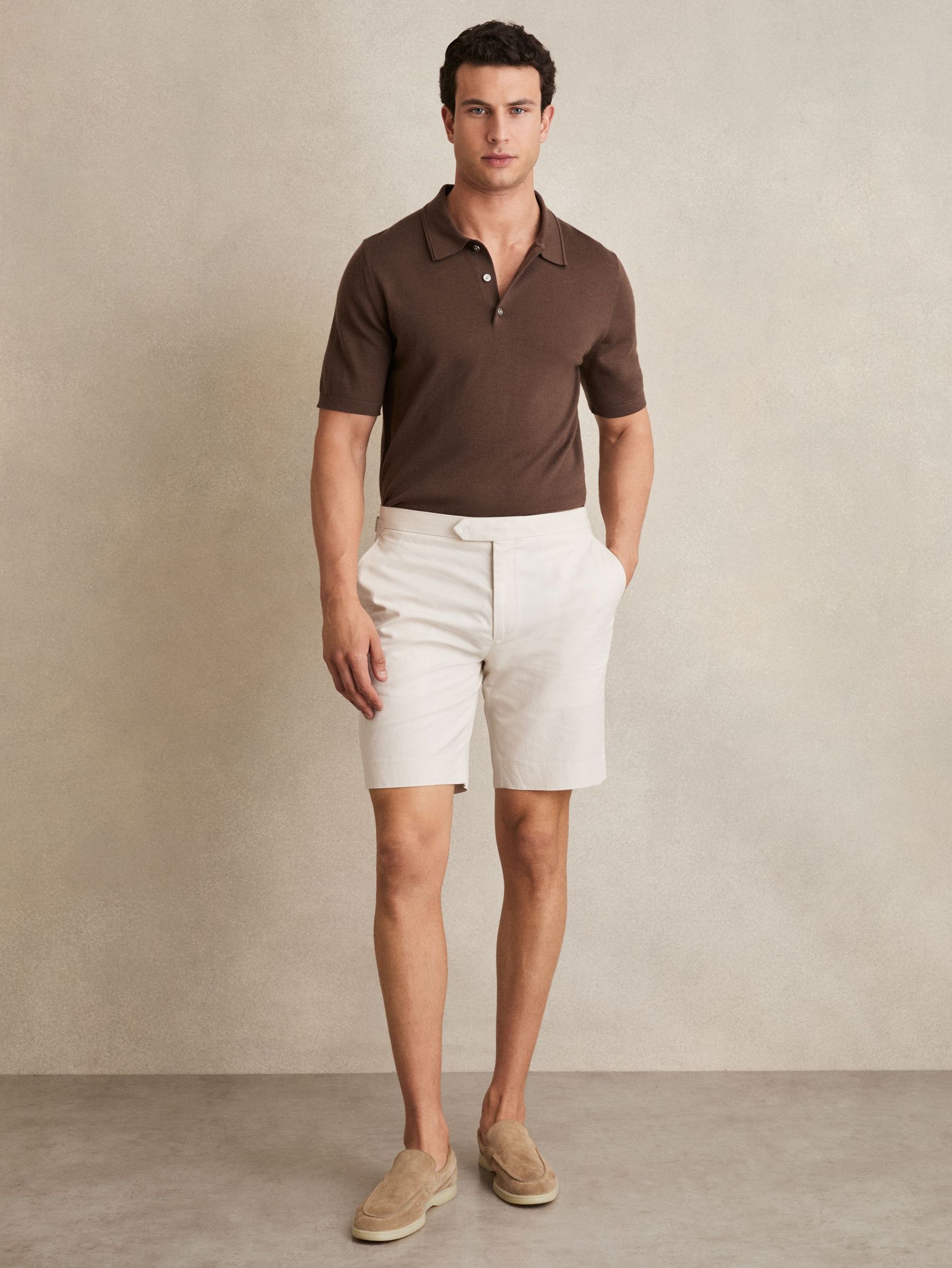 Cotton-Linen Tailored Shorts in Stone (F89524) | £98