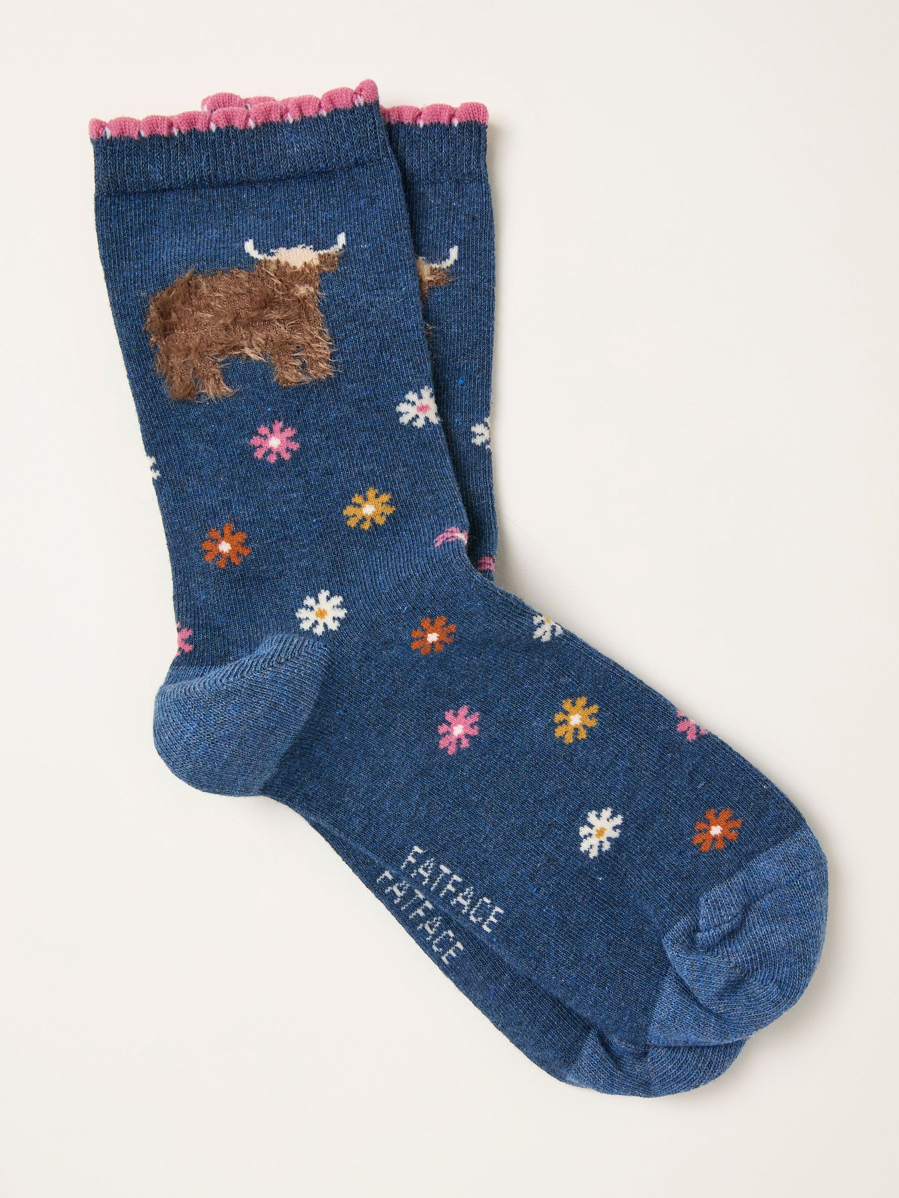 Navy Highland Cow Socks (F89615) | £7.50