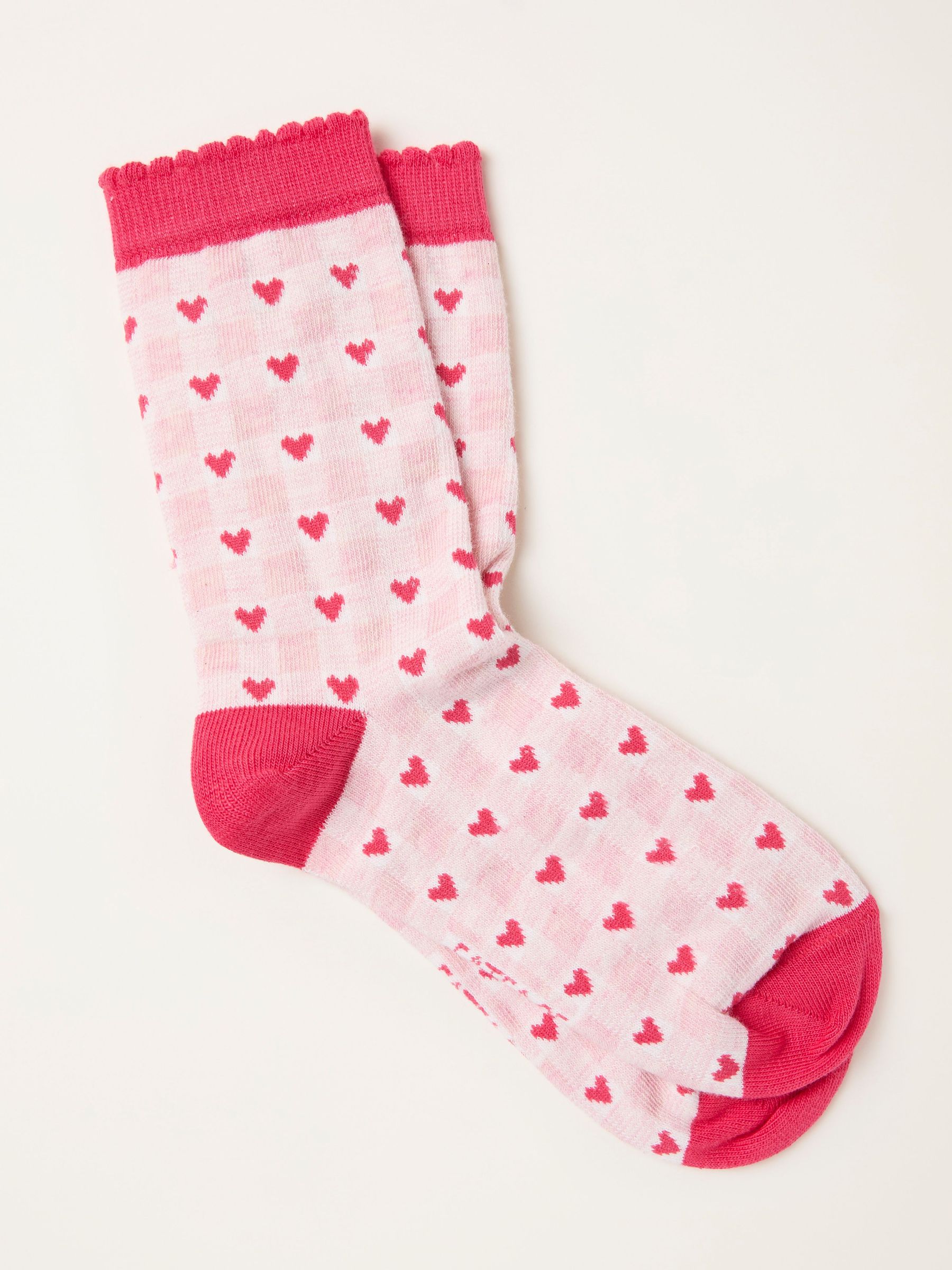 Pink Heart Gingham Socks (F89626) | £7.50