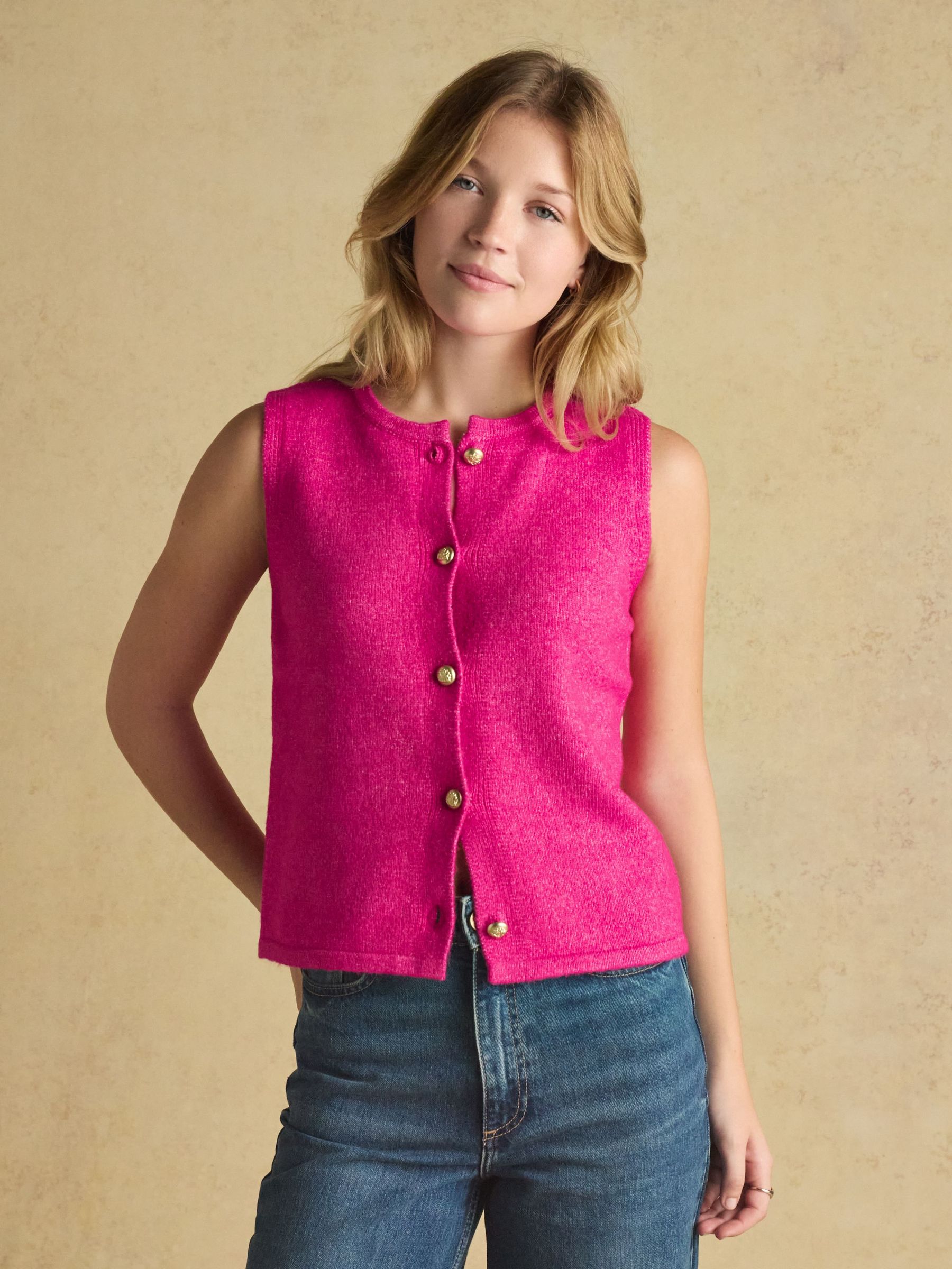 Holly Pink Fushsia Button Through Knitted Vest