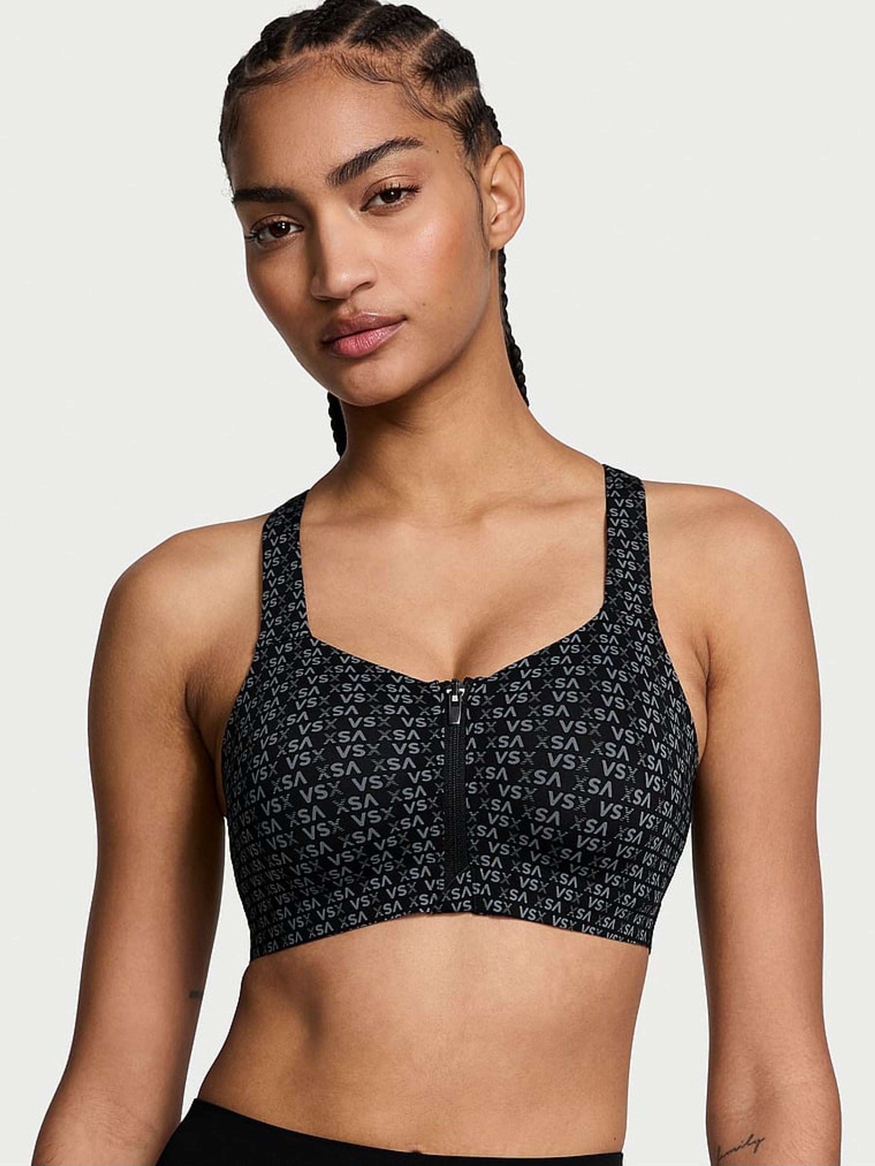 VSX Logo Black Front Close High Support Sports Bra (F91305) | £59