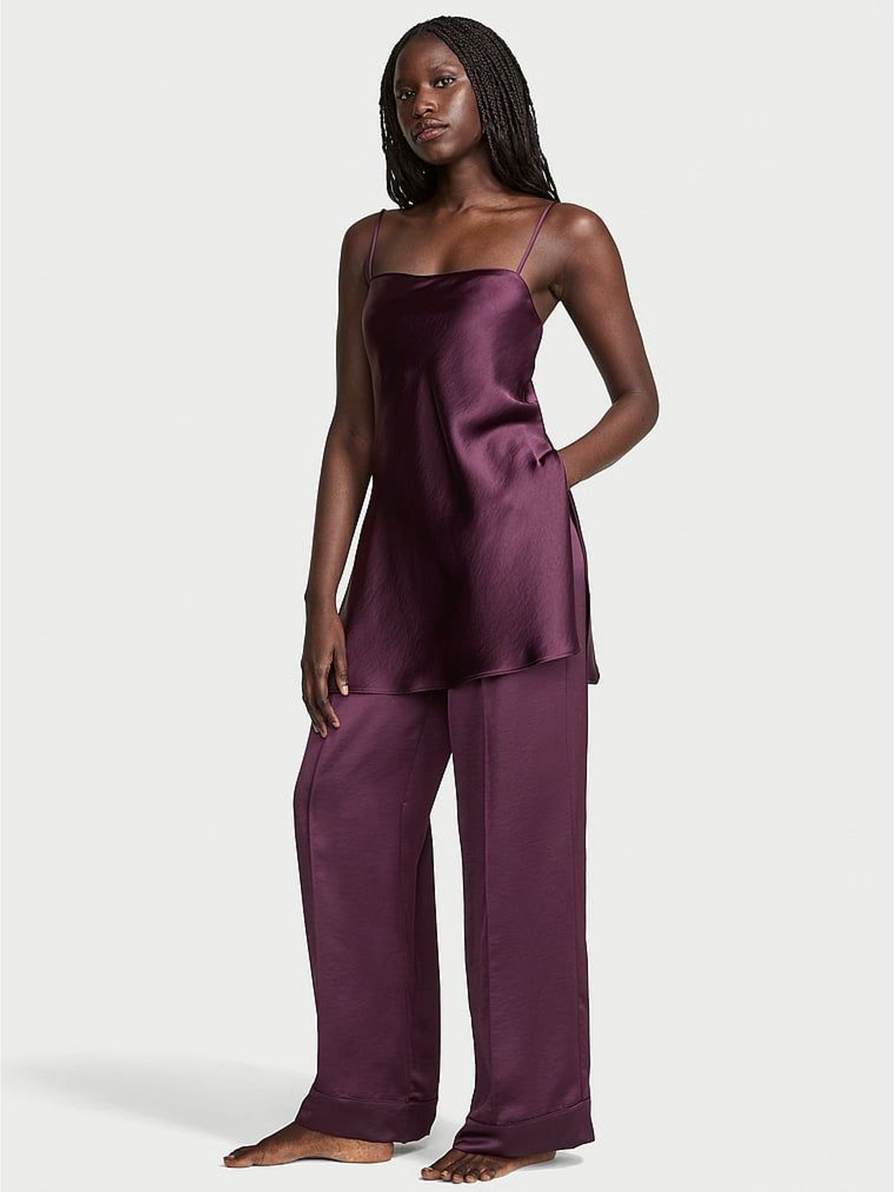 Winter Wine Purple Luxe Satin Tunic and Trouser Set (F91330) | £75