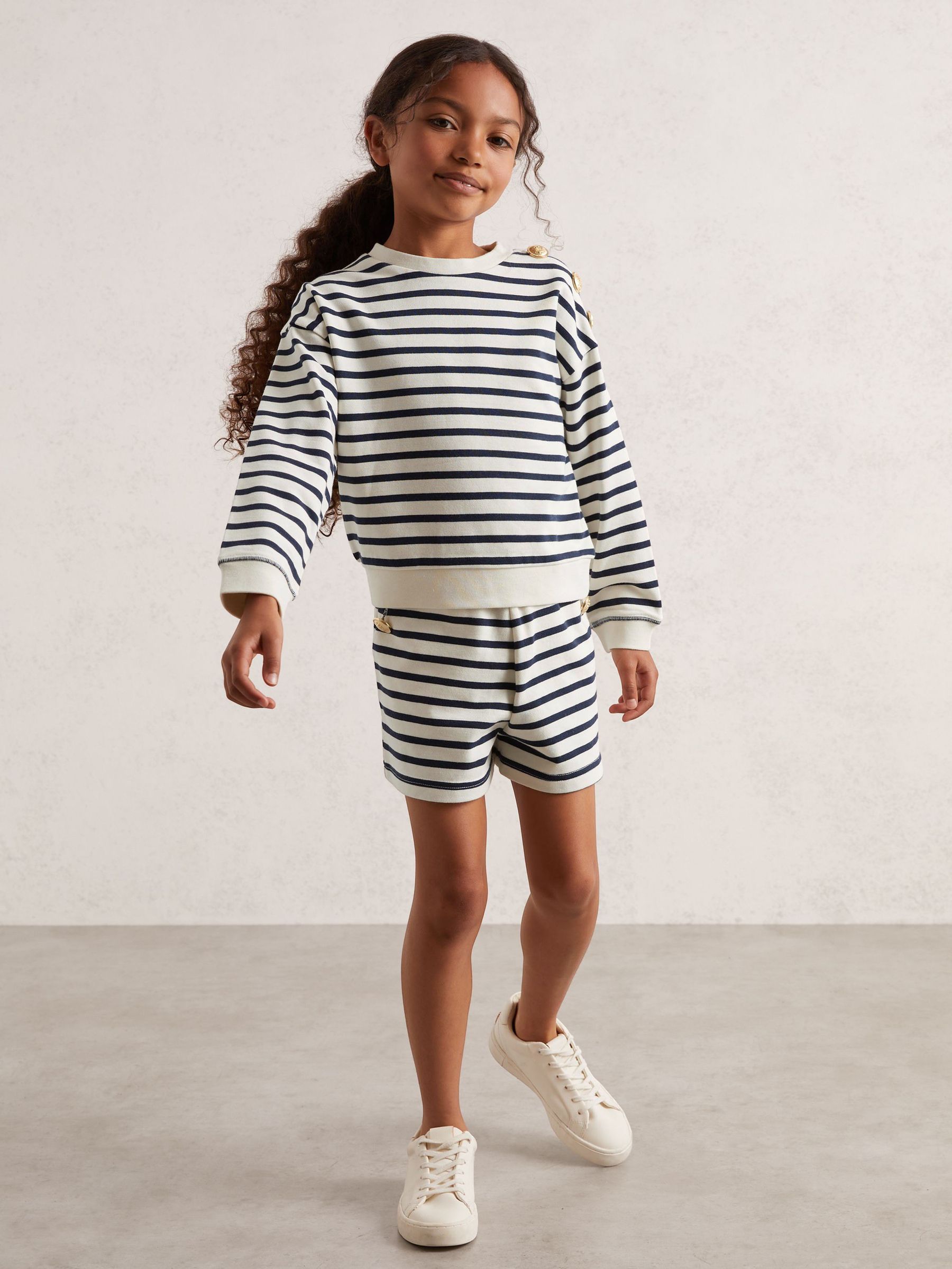 3-9 yrs Stripe Sweatshirt and Shorts Set Cotton-Blend in Navy/Ivory (F91346) | £65