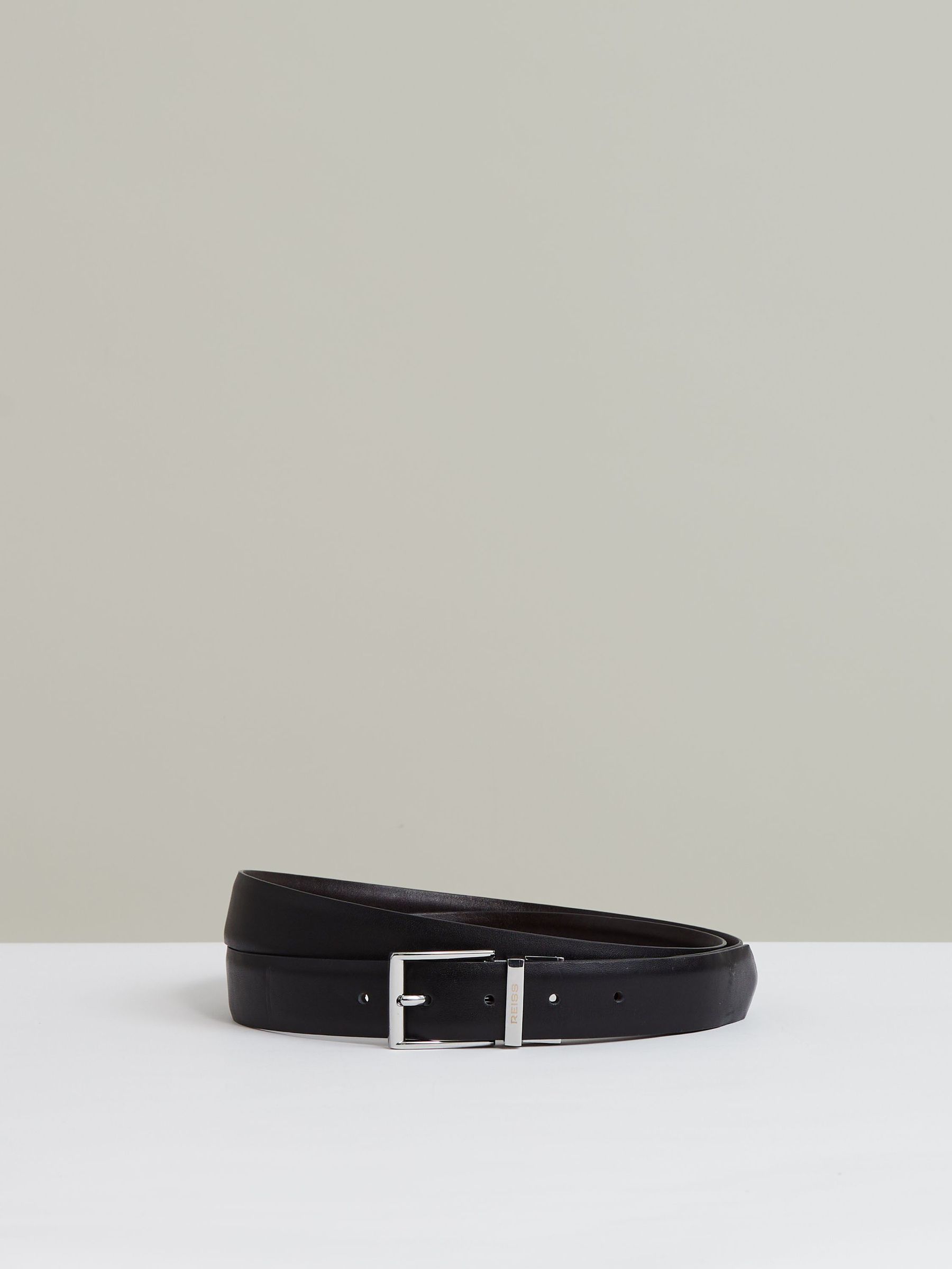 Reversible Leather Belt with Interchangeable Buckle in Black/Brown (F91391) | £78