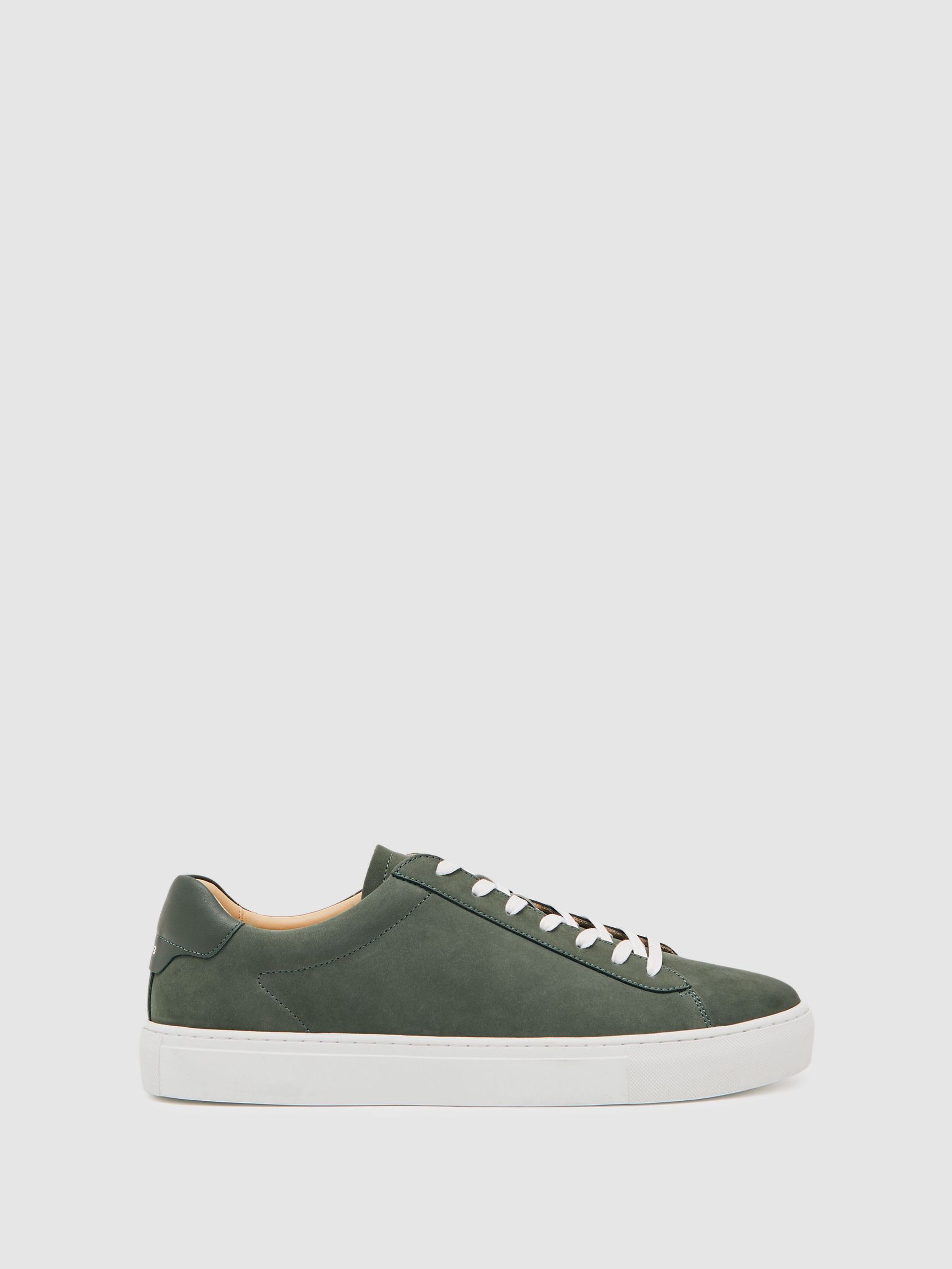 Nubuck Leather Low-Top Trainers in Thyme Green (F91392) | £138