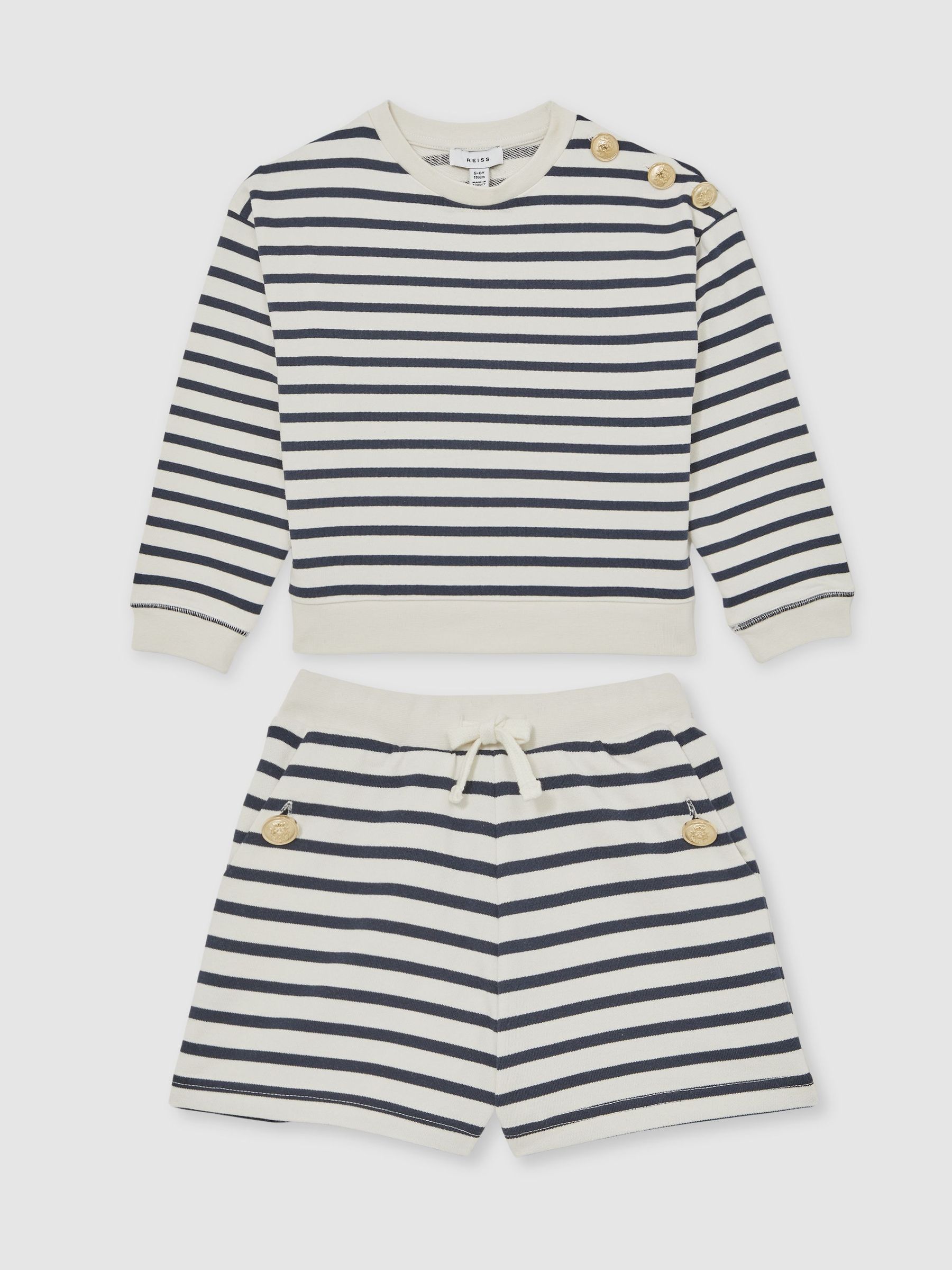 13-14 yrs Stripe Sweatshirt and Shorts Set Cotton-Blend in Navy/Ivory (F91394) | £75