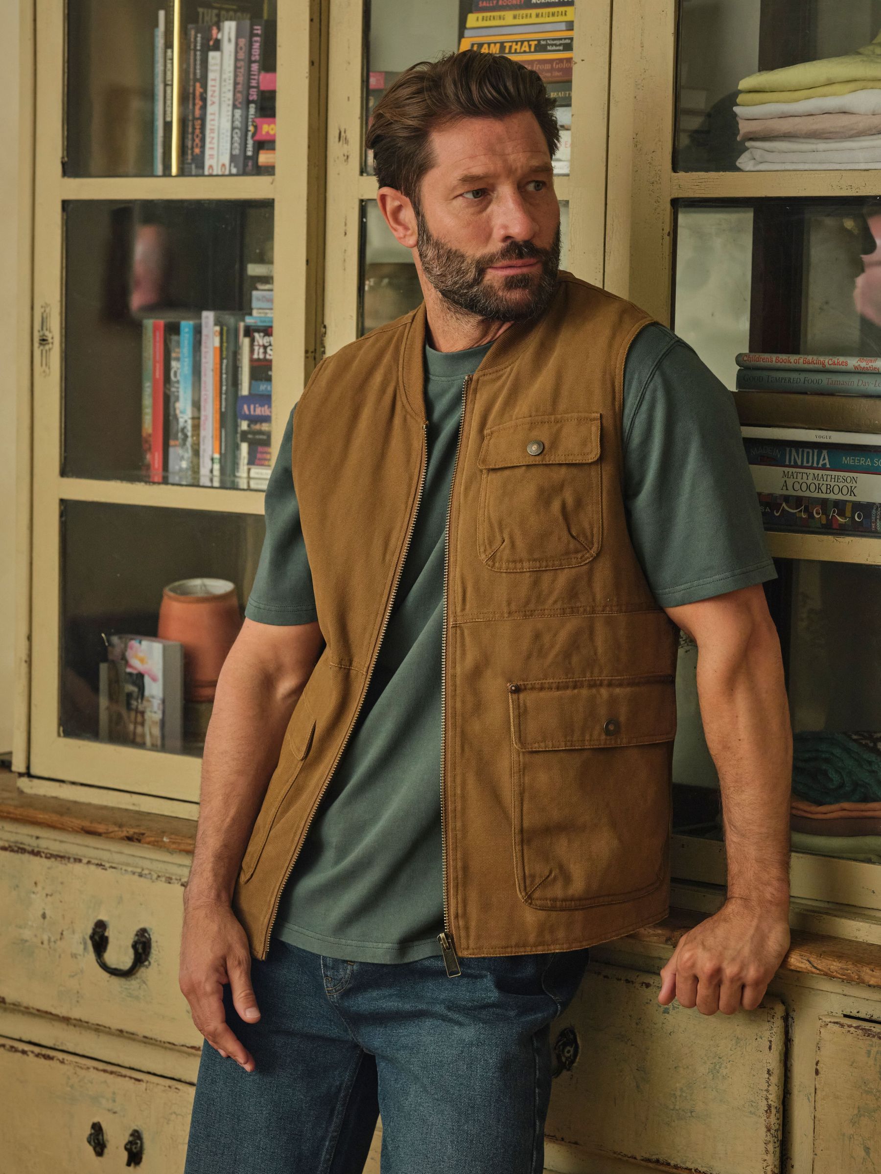 Rydal Light Brown Canvas Gilet (F93678) | £79