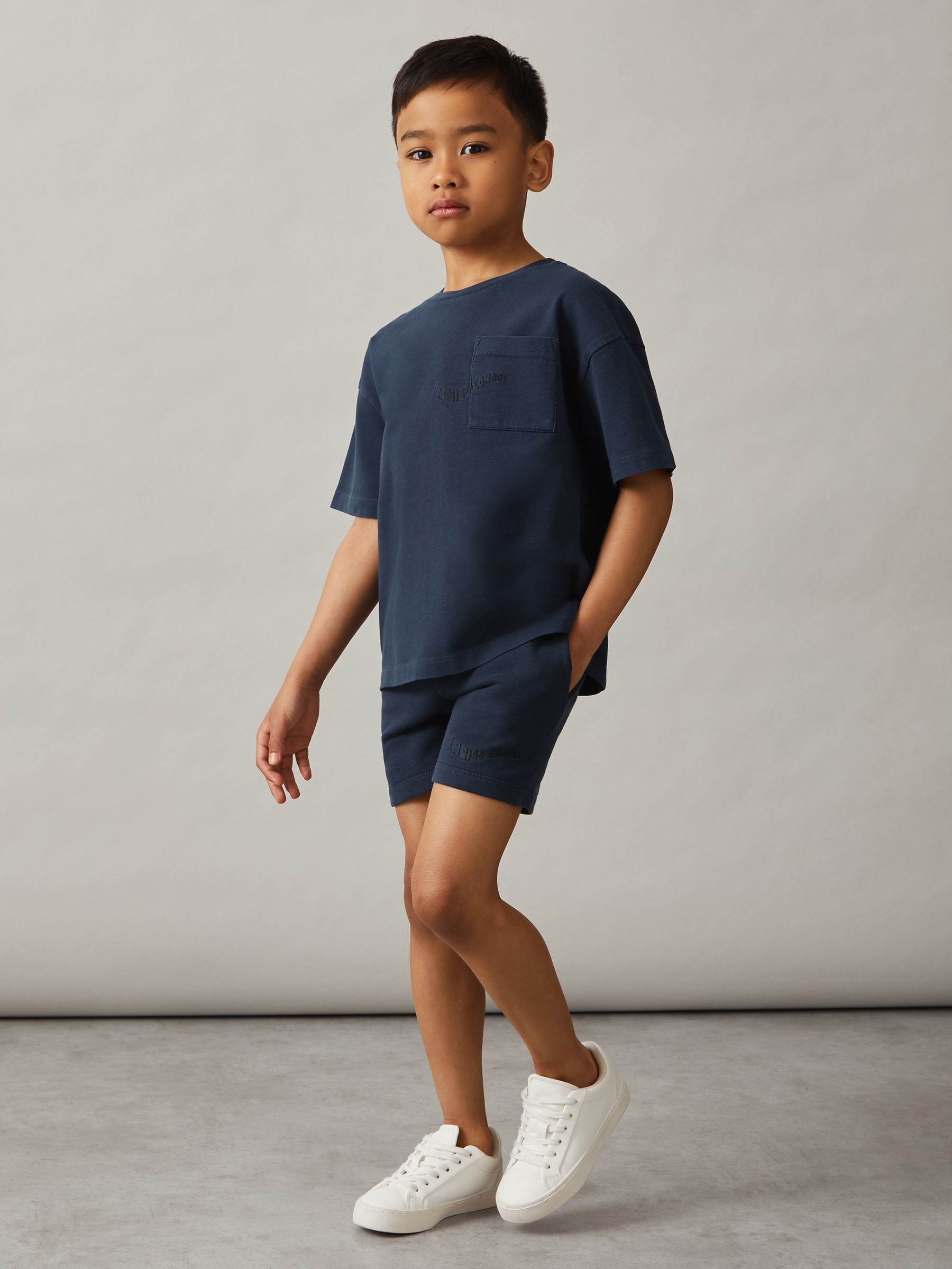 3-9 yrs Cotton Brand-Embroidered Shorts in Washed Navy (F93812) | £28