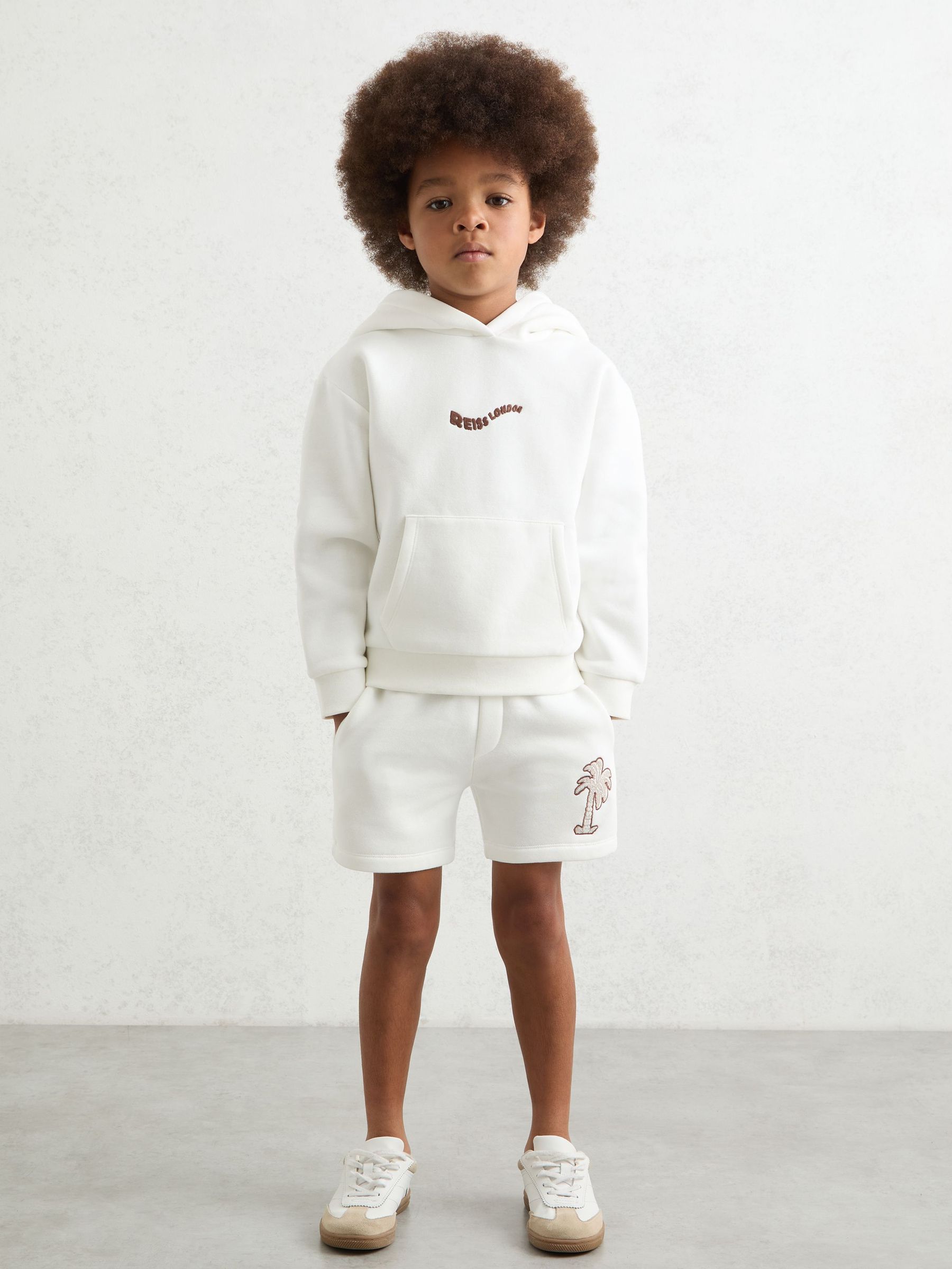 9-13 yrs Cotton Blend Palm Embroidered Shorts in Off White (F93828) | £36