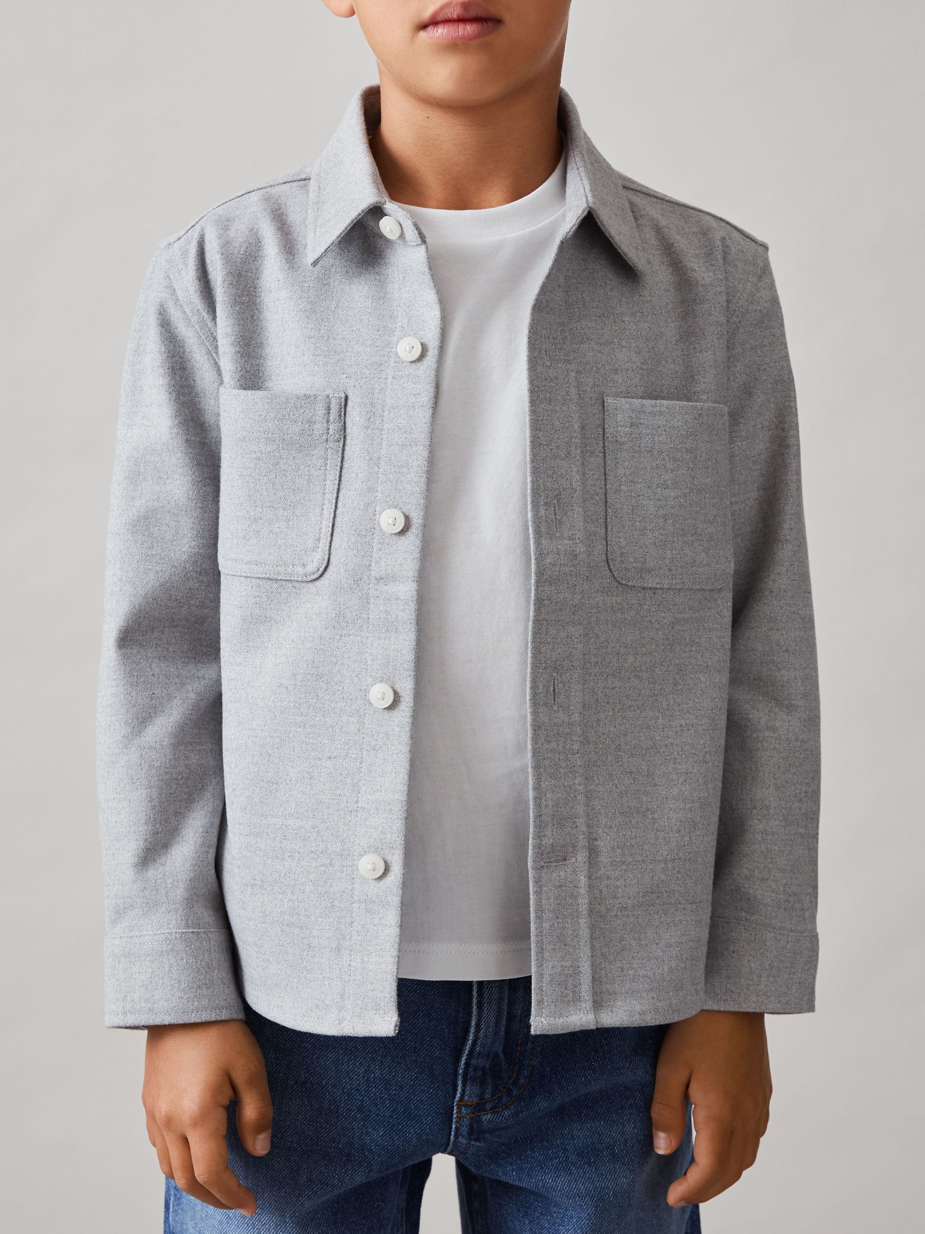 Flannel Twin-Pocket Overshirt in Soft Grey Melange (F93830) | £46