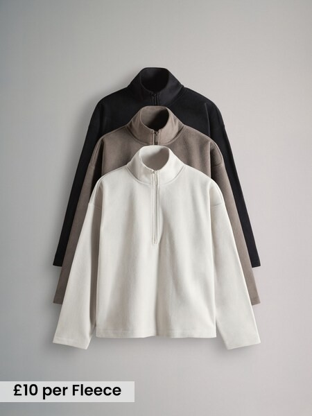 Black/Taupe Brown/Cream - 3 Pack Quarter Zip Microfleece Jumpers (F93956) | £30
