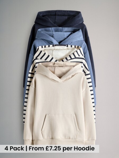 Navy Blue/Cream/Stripe 4 Pack Relaxed Hoodies (F94879) | £29 - £36