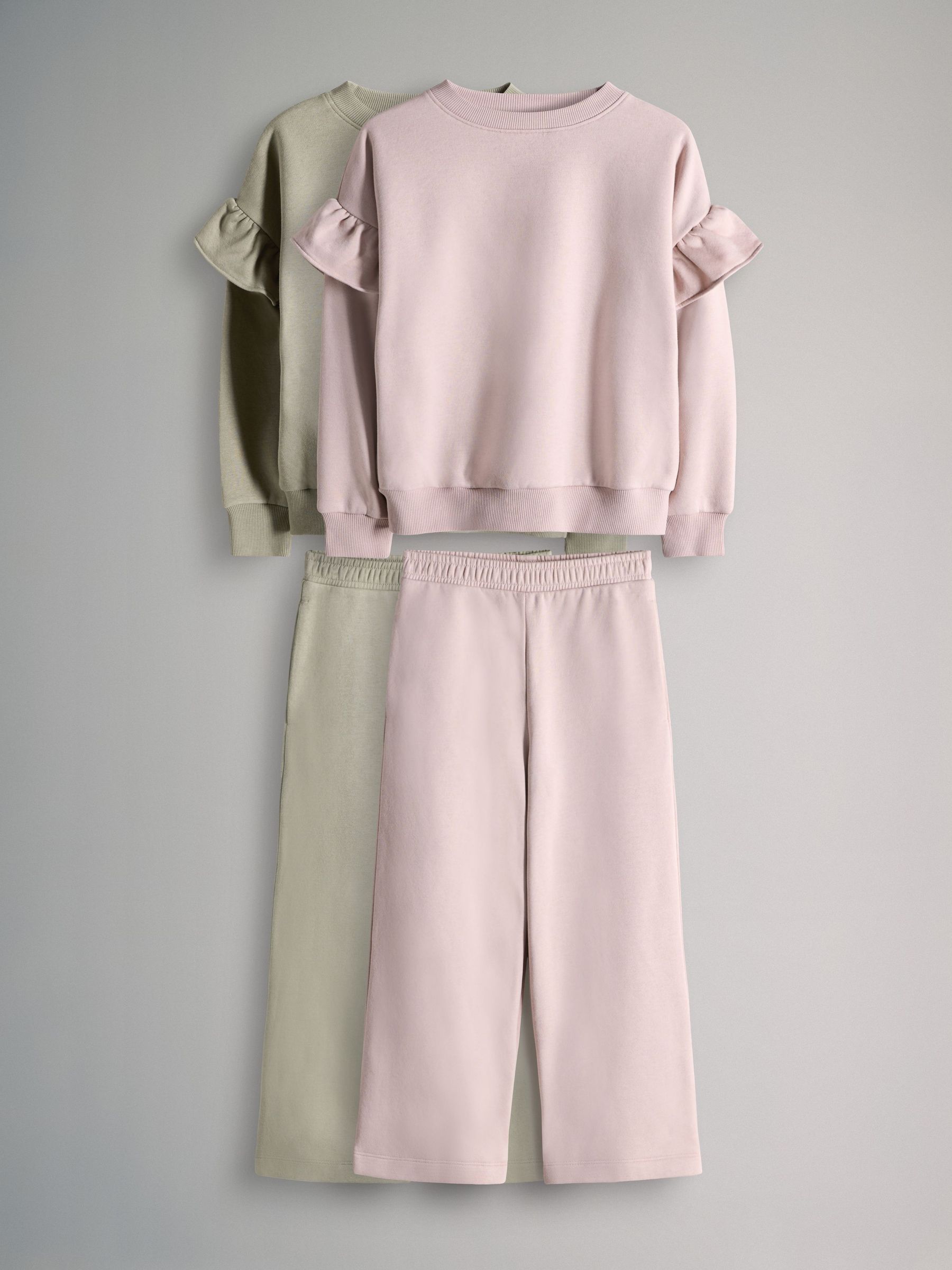 2 Pack Frill Sleeve Sweatshirts & Wide Leg Joggers Set (F94890) | £24 - £30