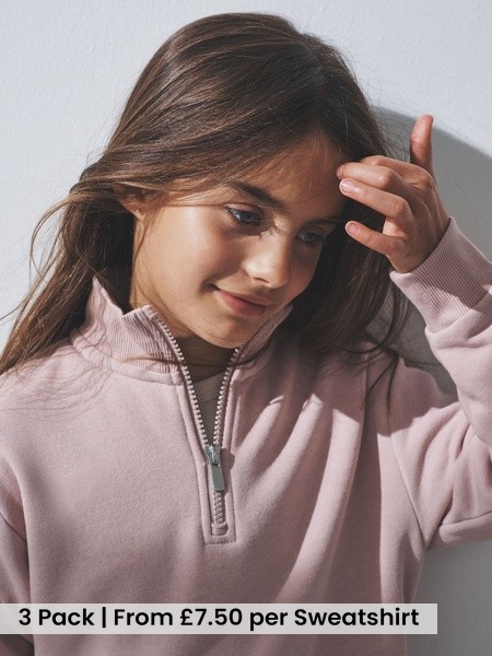 Brown/Pink/Stripe 3 Pack Zip Neck Sweatshirts (F94933) | £22.50 - £28