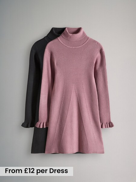 2 Pack Rib Knit Roll Neck Dresses (F94953) | £24 - £26