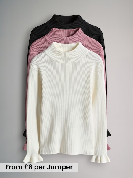 3 Pack Rib Knit Roll Neck Jumpers (F94954) | £24 - £29