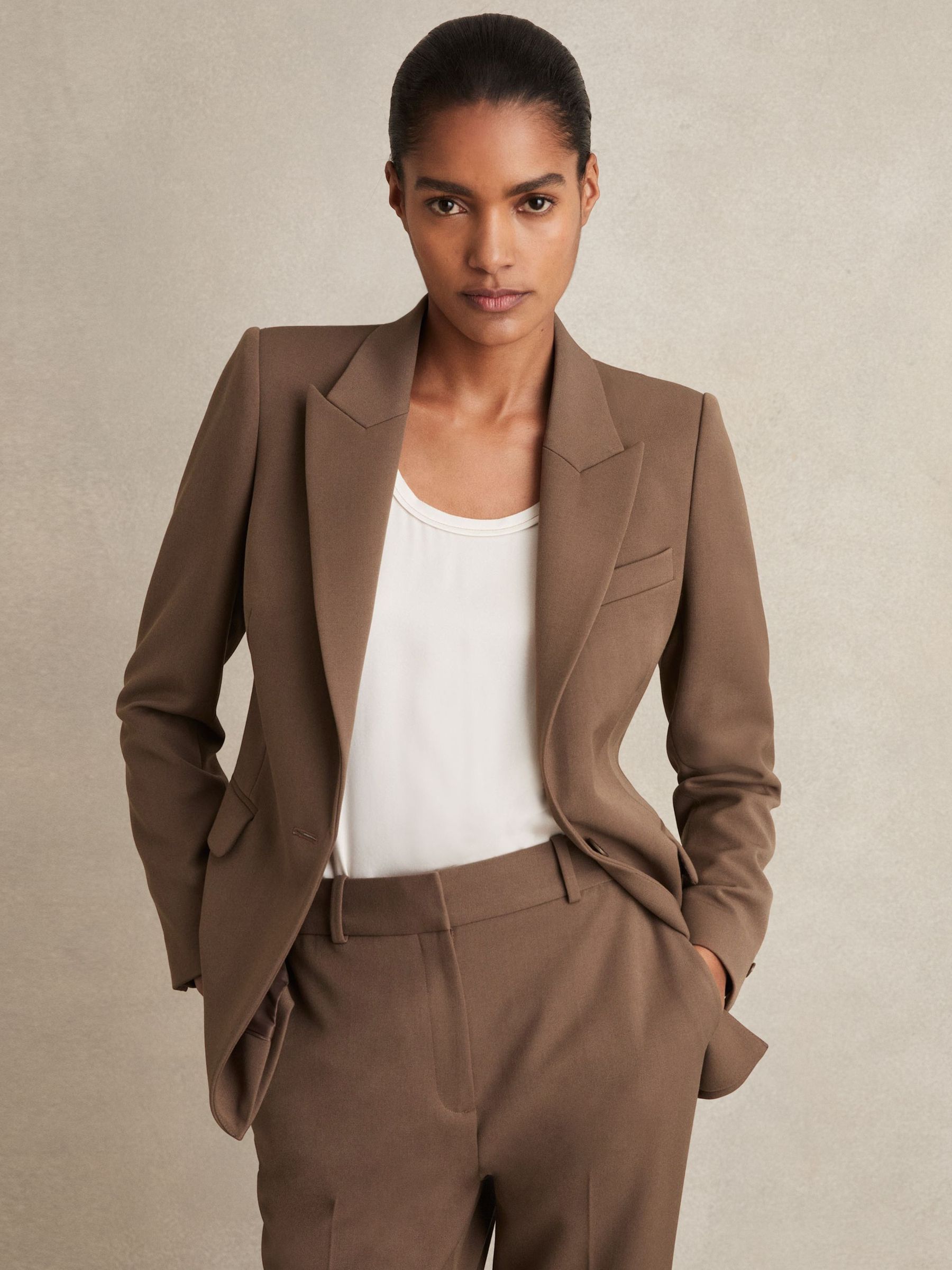 Petite Tailored Single Breasted Suit Blazer in Mink Neutral (F96456) | £198