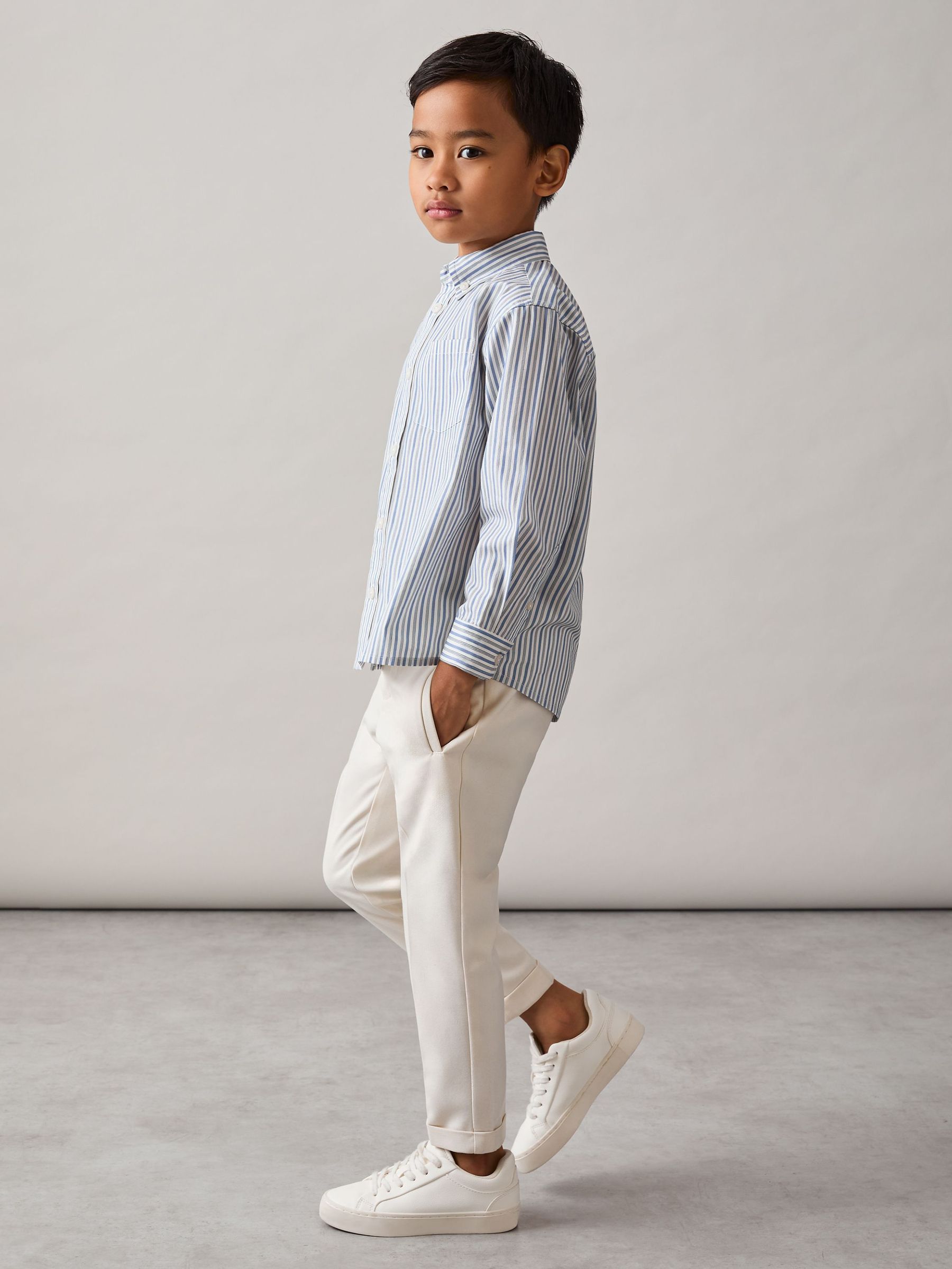 3-9 yrs Cotton-Poplin Striped Oversize Shirt in Blue/White (F96644) | £38