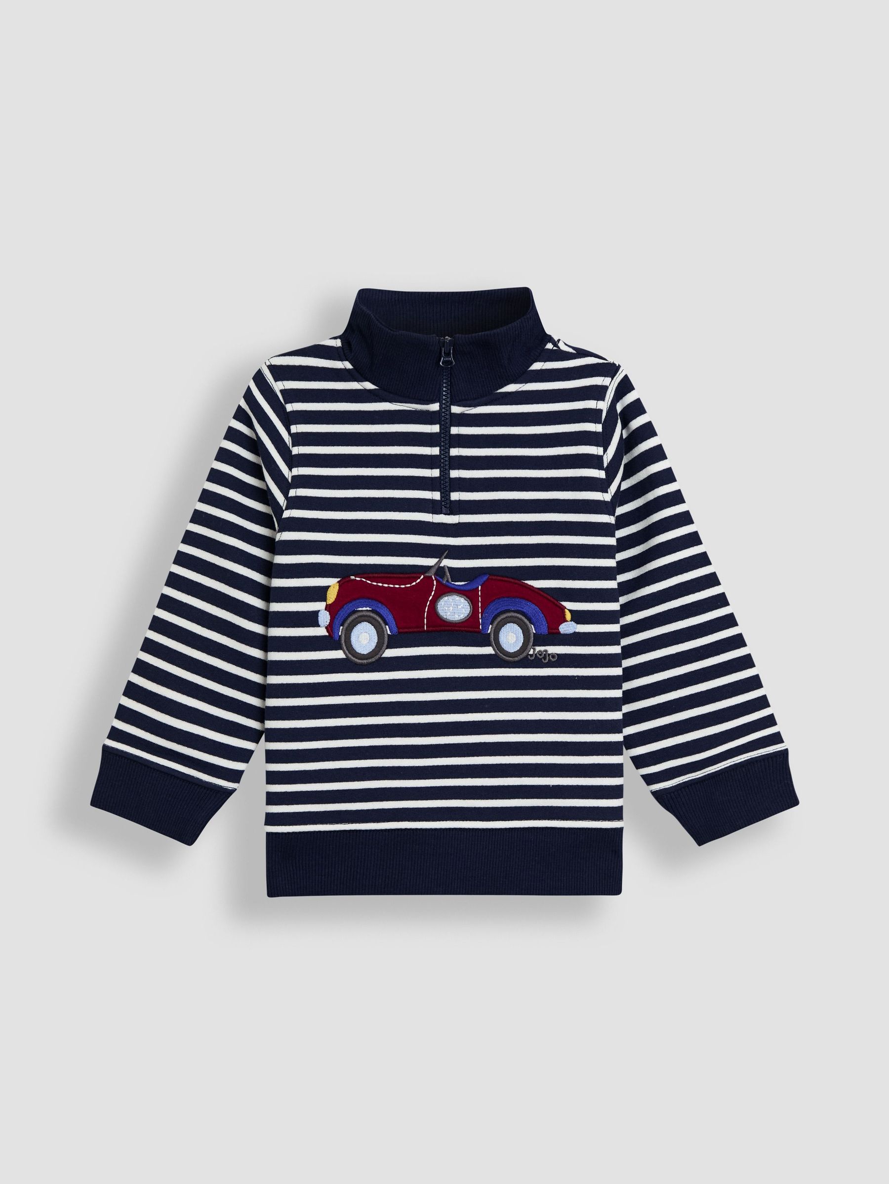 Navy Blue Stripe Classic Car Appliqué Half-Zip Sweatshirt (F96693) | £25 - £28