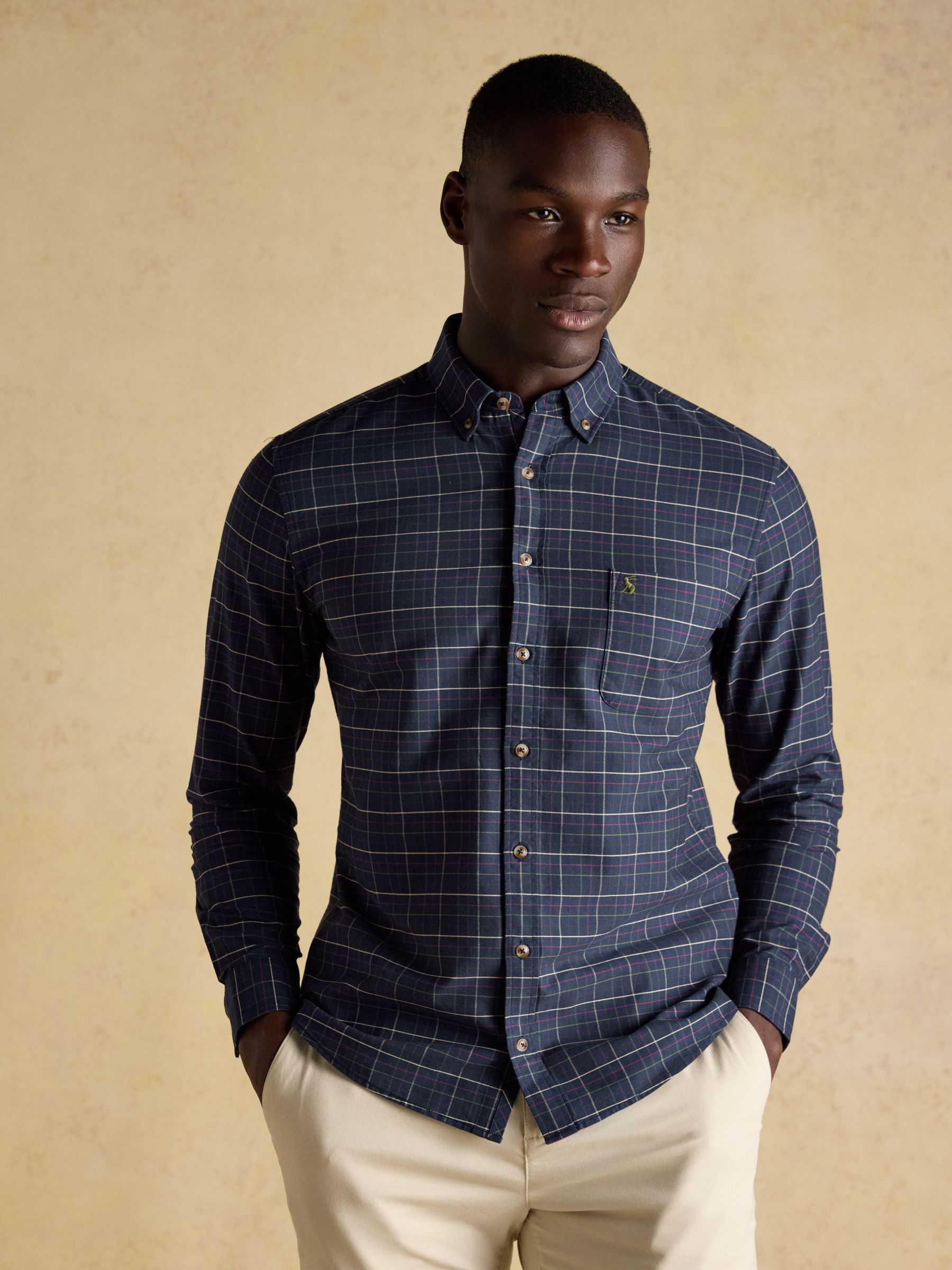 Classic Fit Navy Checked Cotton Oxford Shirt