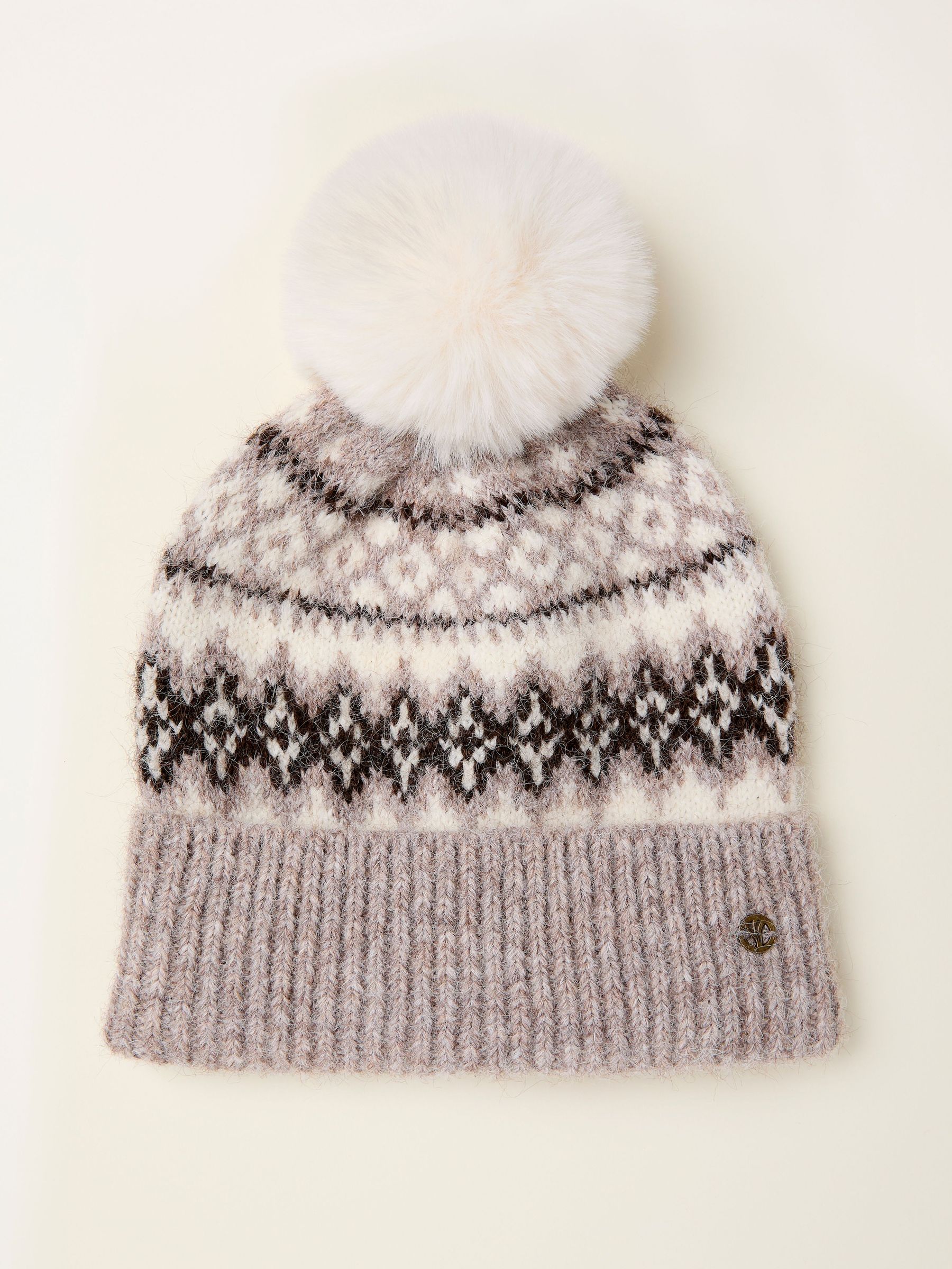 Fleur Beige Fairisle Bobble Hat (F97610) | £25