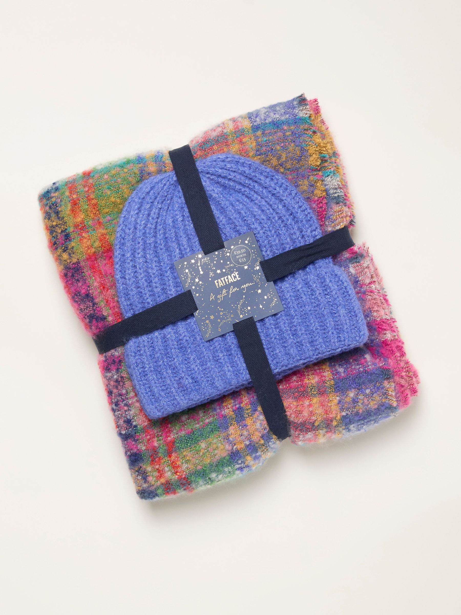 Multi Plain Hat and Check Scarf Gift Set (F97614) | £39.50