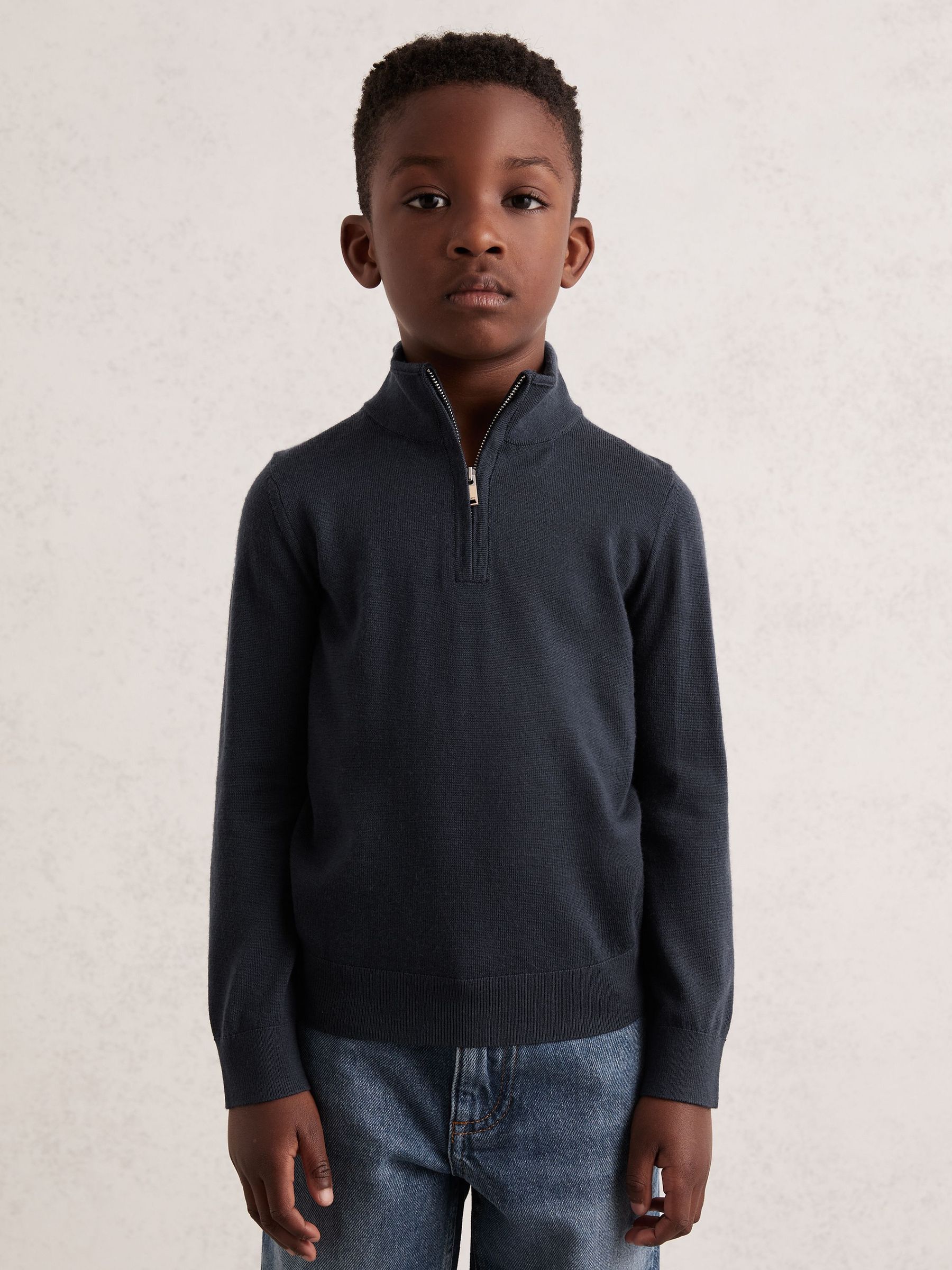 3-9 yrs Merino Wool Half-Zip Funnel Neck Jumper in Midnight Navy (F97667) | £34