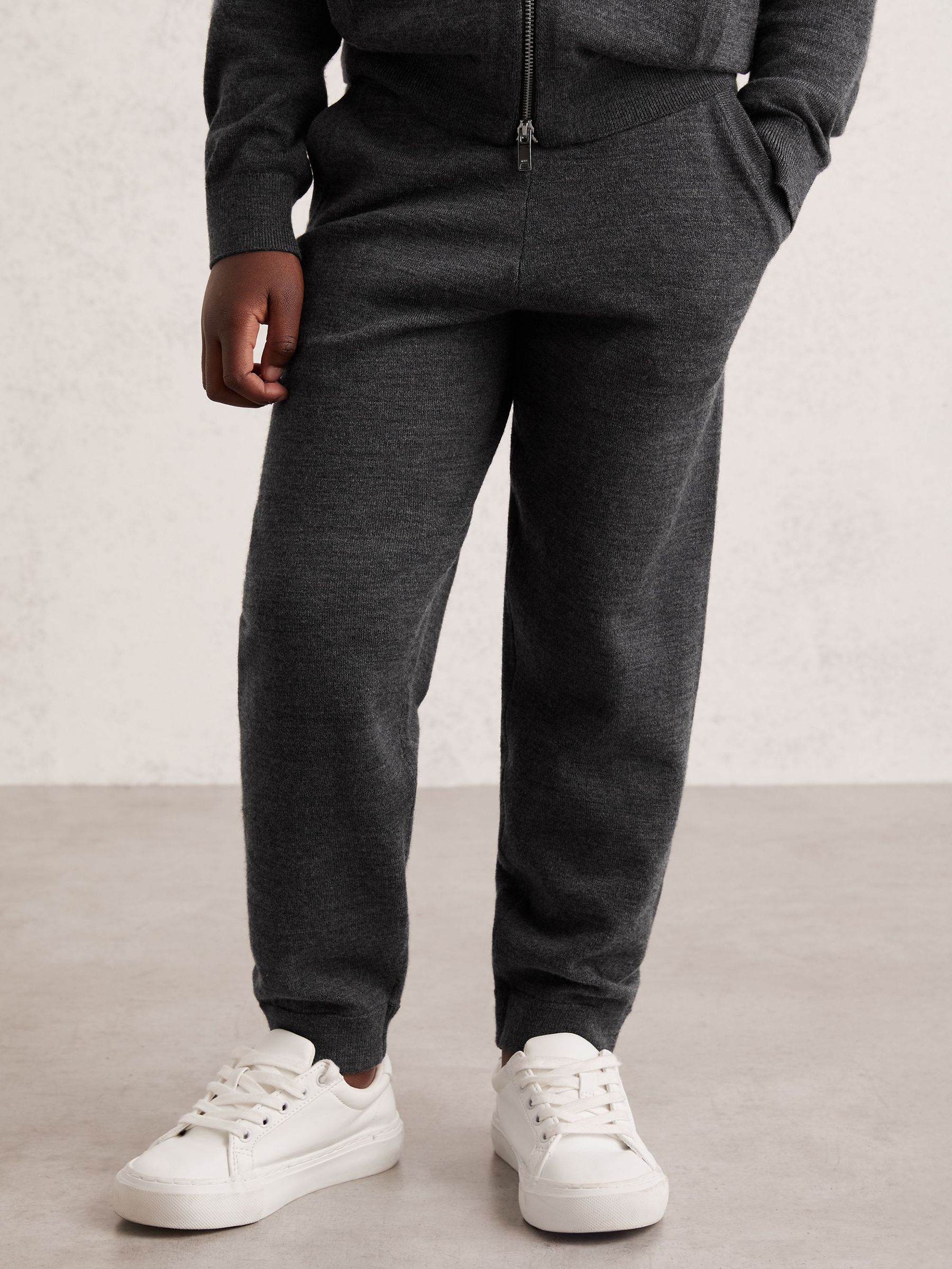 9-13 yrs Merino Wool Cuffed Joggers in Derby Grey Melange (F97682) | £40