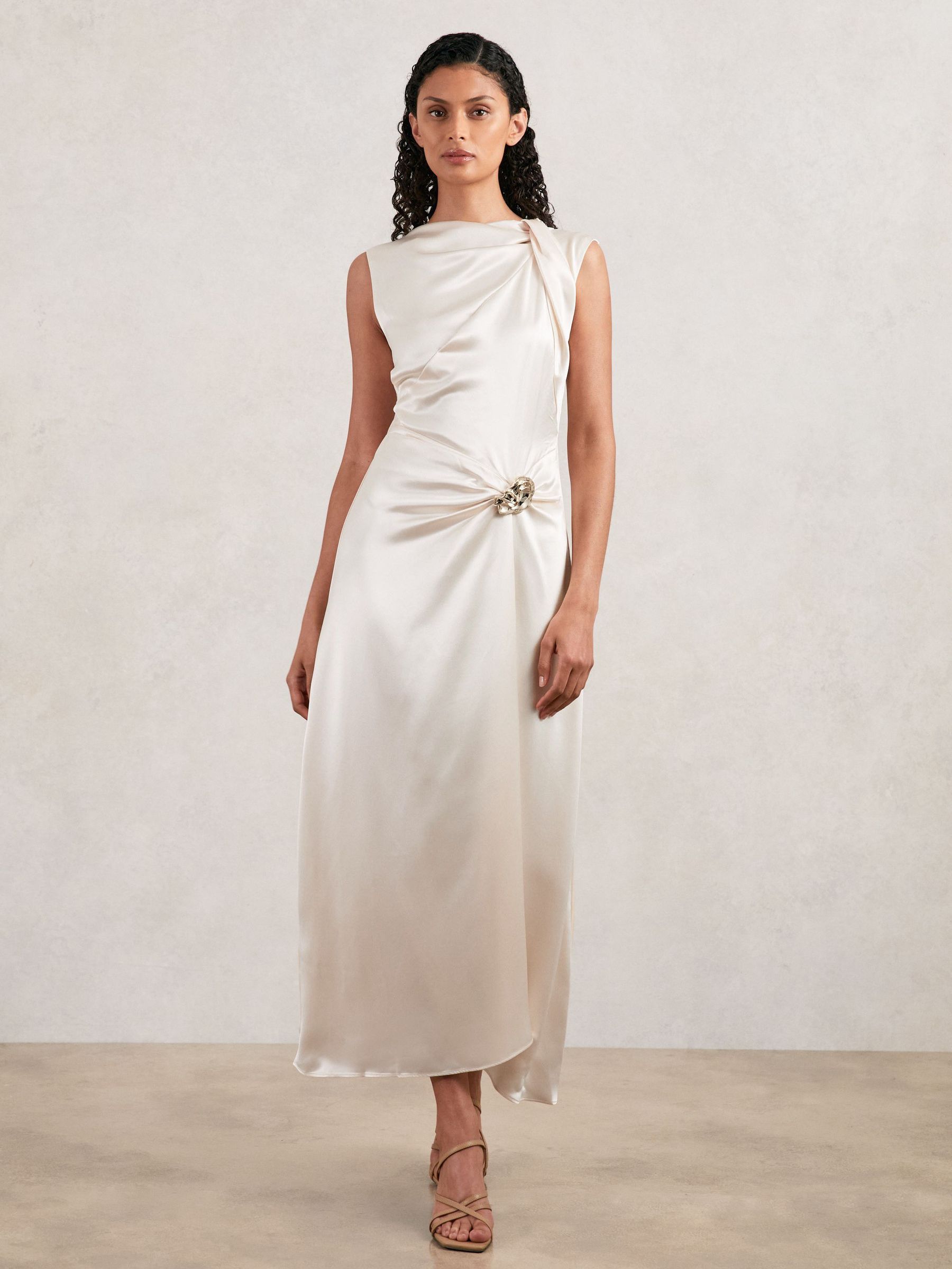 Acler Satin Draped Maxi Dress in Ivory (F97727) | £530