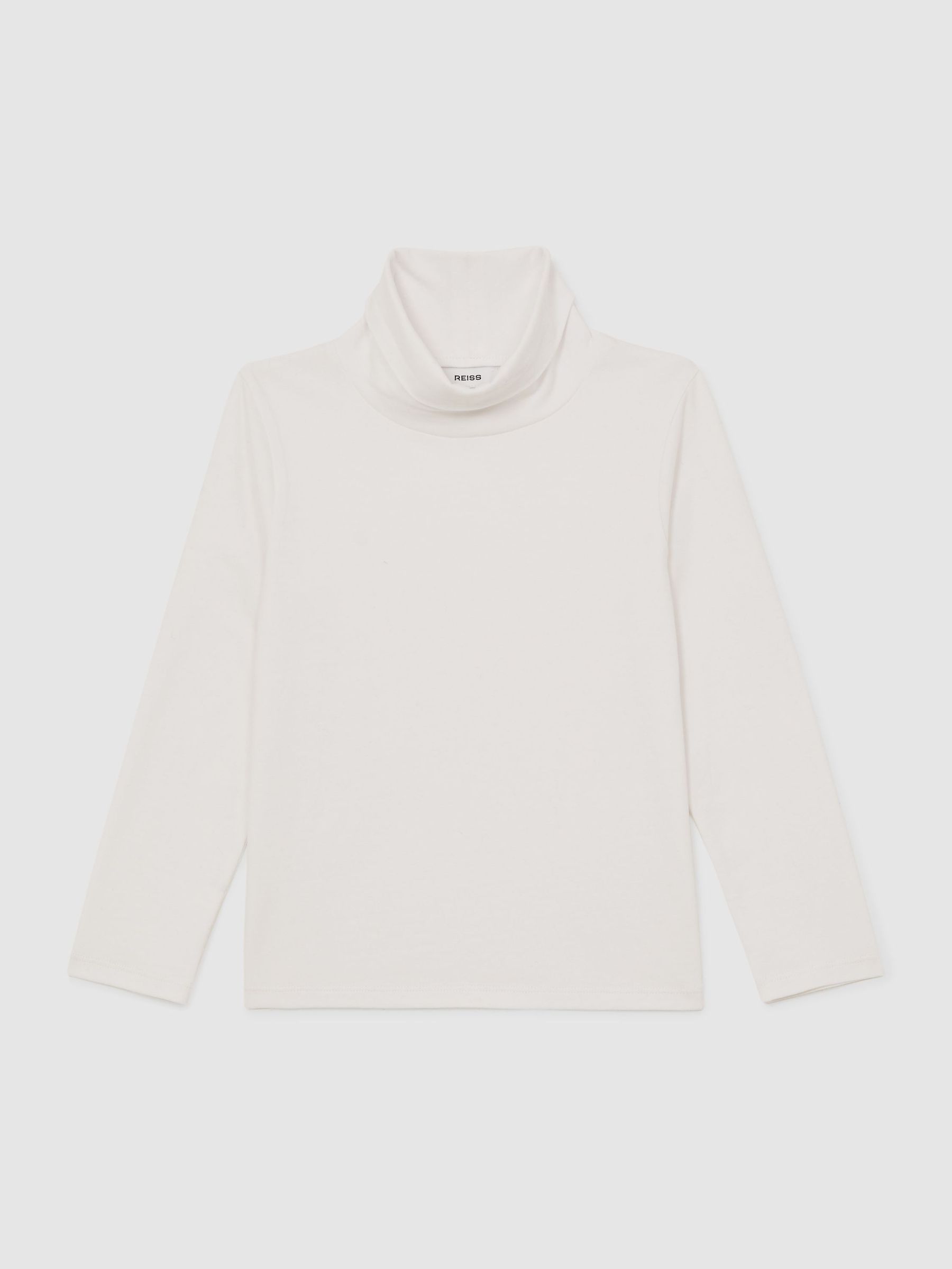 13-14 yrs Cotton-Jersey Roll-Neck Top with Stretch in Ivory (F97775) | £17