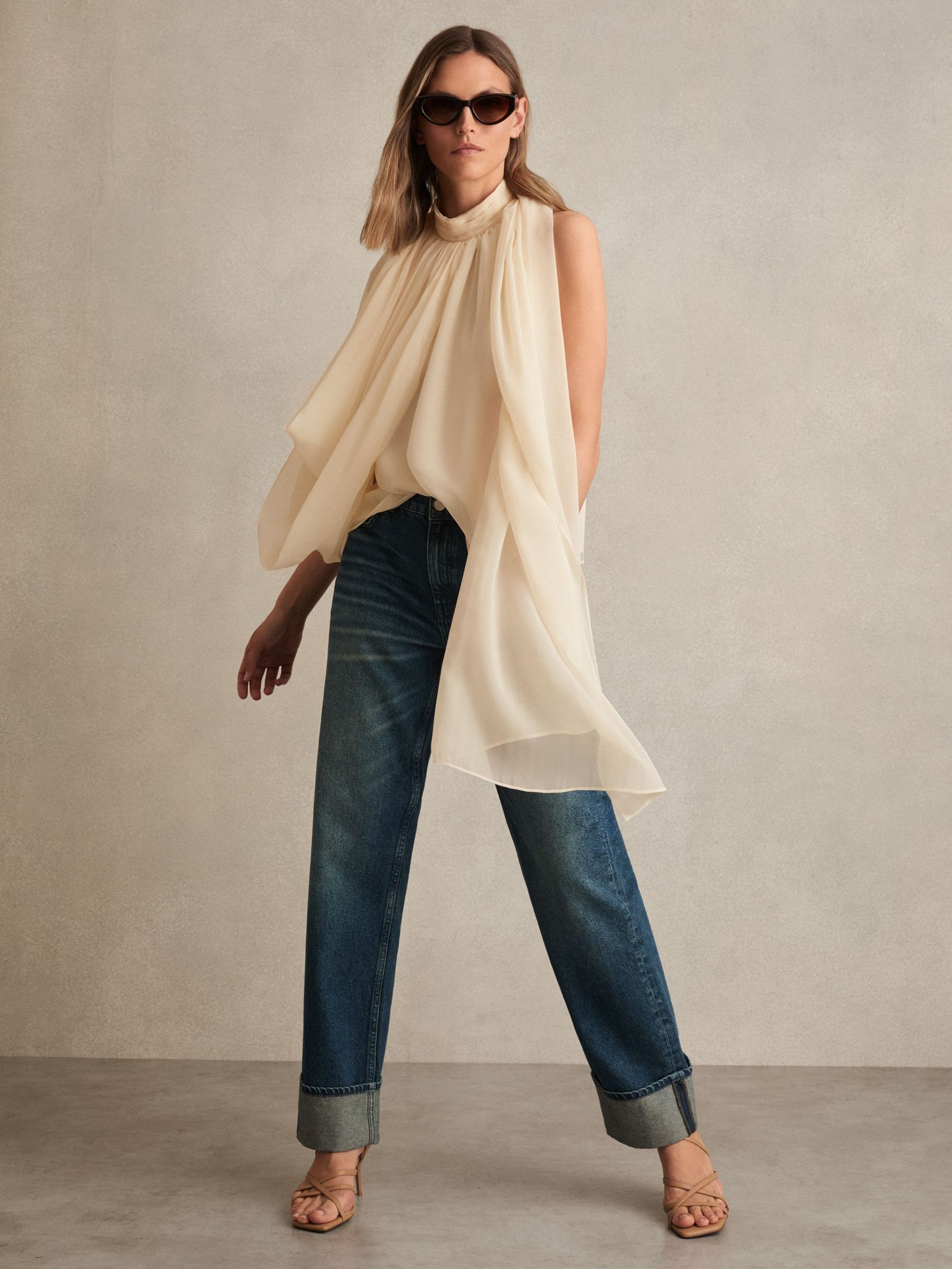 Draped Chiffon Sleeveless Top in Ivory (F97777) | £158