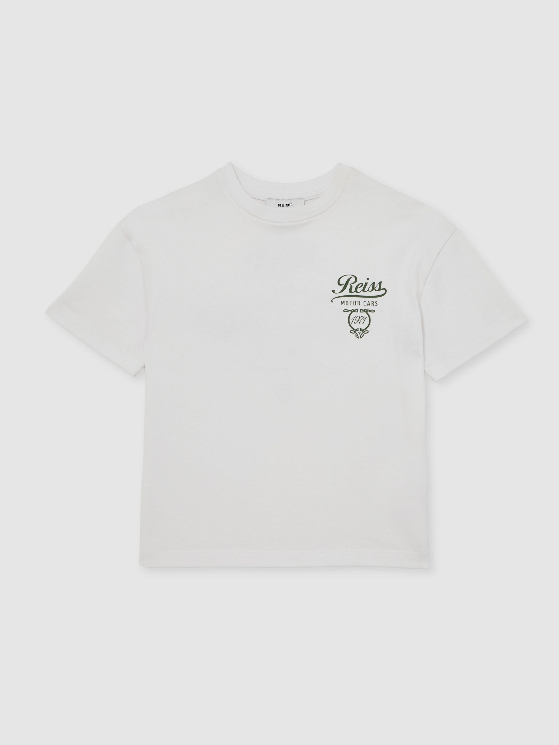 13-14 yrs Cotton Motor Cars-Print T-Shirt in White/Green (F97827) | £22