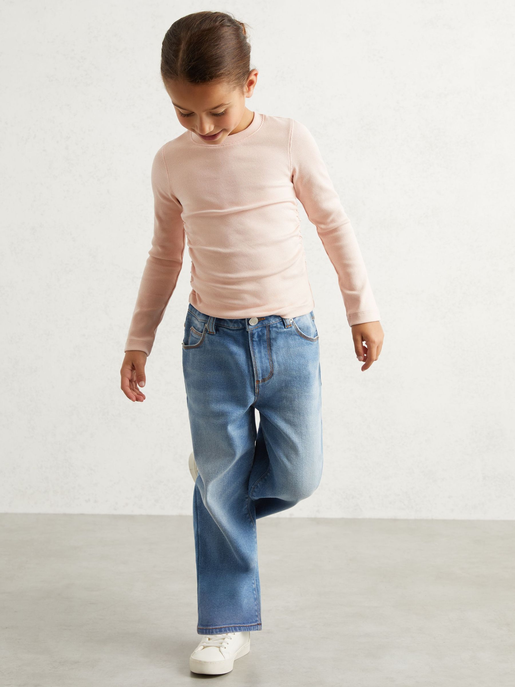 9-13 yrs Cotton Ruched Long-Sleeve T-Shirt with Stretch in Pale Pink (F97839) | £16