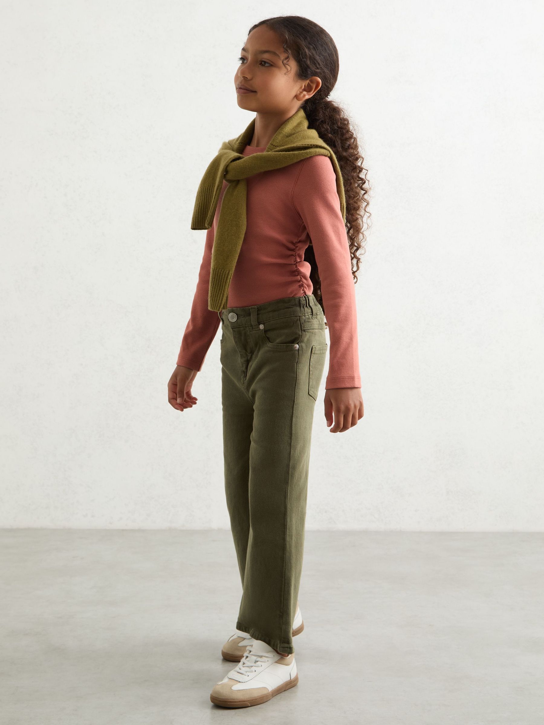 9-13 yrs Cotton Ruched Long-Sleeve T-Shirt with Stretch in Rose (F97887) | £16