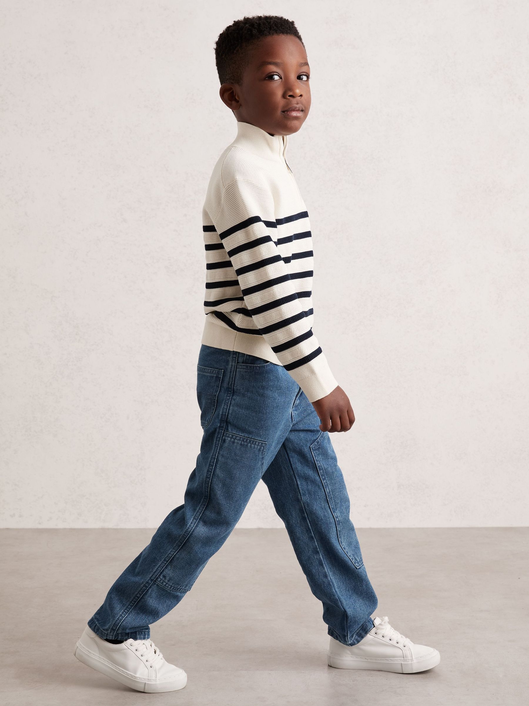 9-13 yrs Cotton-Blend Stripe Half-Zip Jumper in White (F97944) | £46