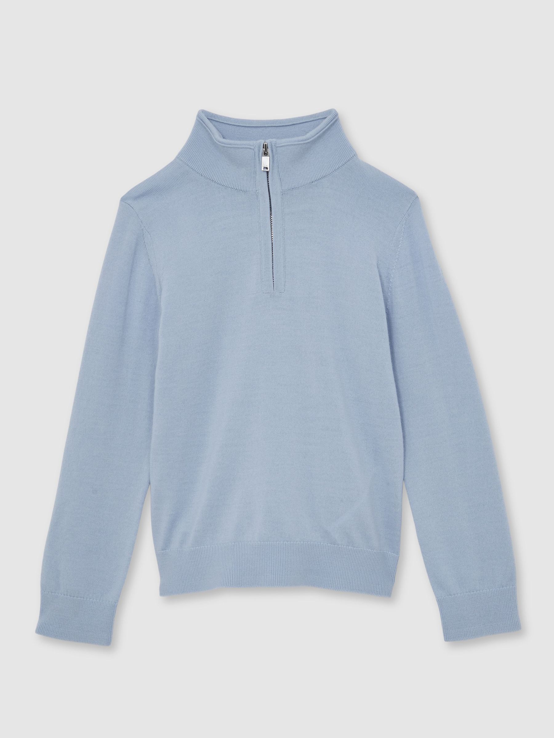 13-14 yrs Merino Wool Half-Zip Funnel Neck Jumper in Soft Blue Melange (F97955) | £42