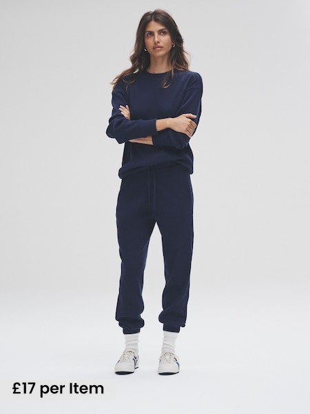 Navy - 2 Pack Soft Rib Crew Neck Sweatshirt and Cuffed Joggers Lounge Set (F98281) | £34