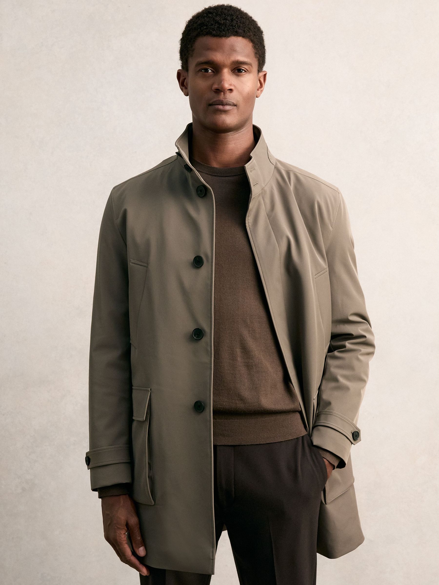 Hybrid Removable-Gilet Overcoat in Mushroom Brown (F99413) | £328