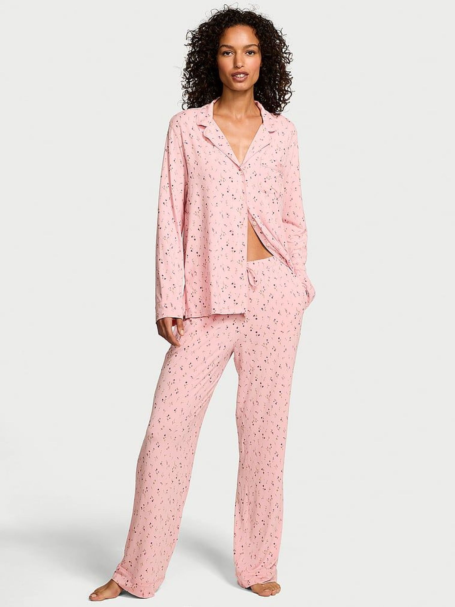 Pink Lily Ditsy Floral Modal Long Pyjama Set (F99908) | £59