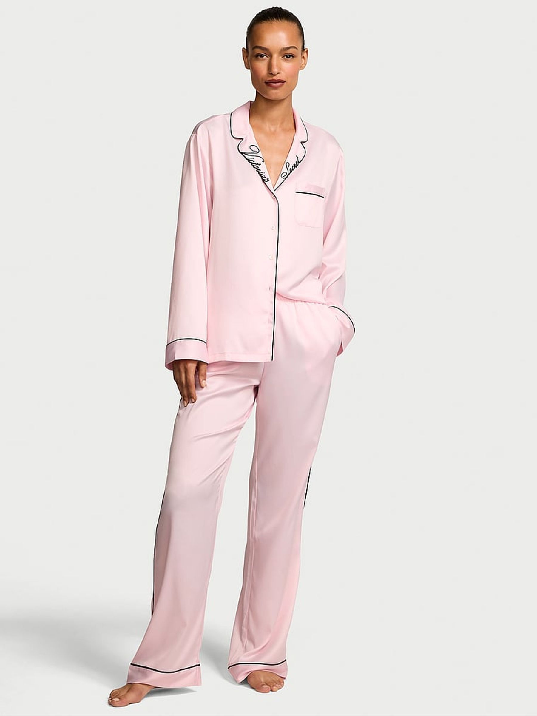 Angel Pink With Embroidery Satin Long Pyjama Set (F99915) | £69