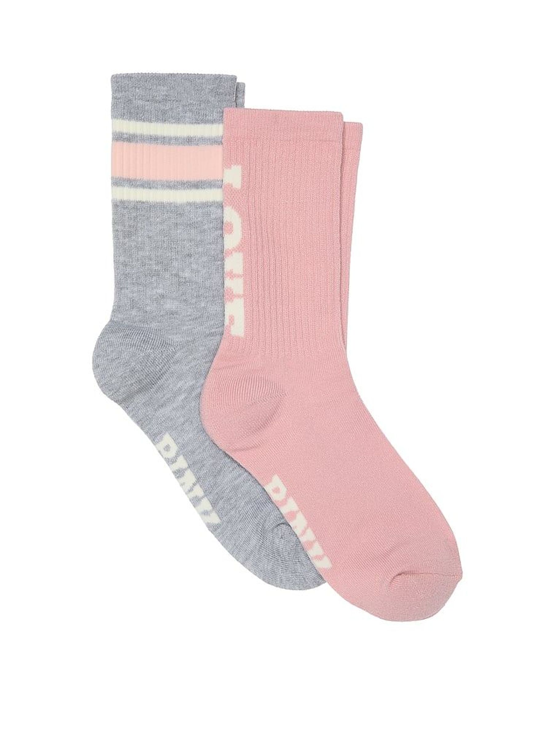 Dusk Pink/Heather Grey 2 Pack Crew Socks (G00092) | £15