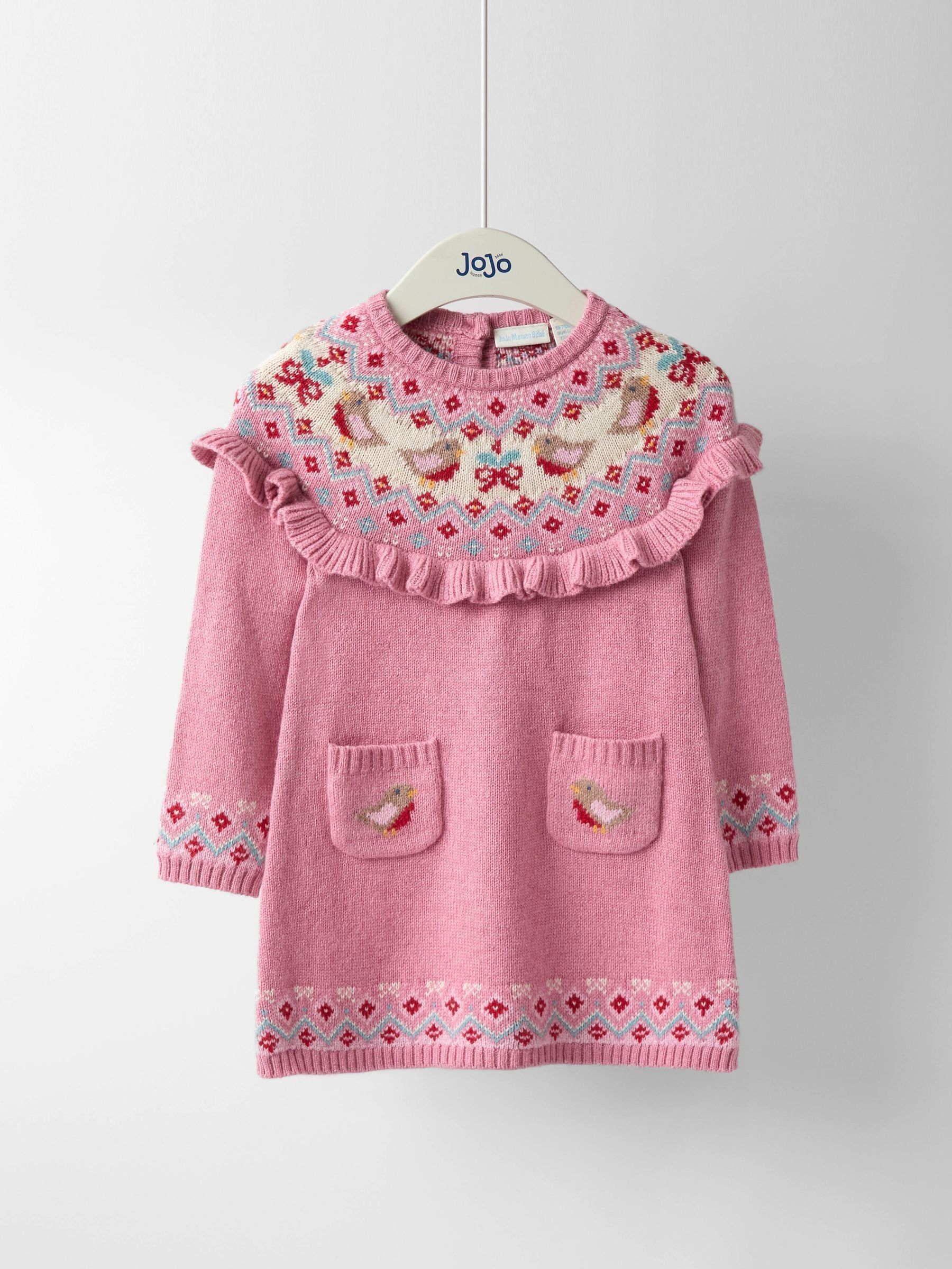 Pink Robin Fairisle Frill Knitted Dress (G00812) | £34 - £40