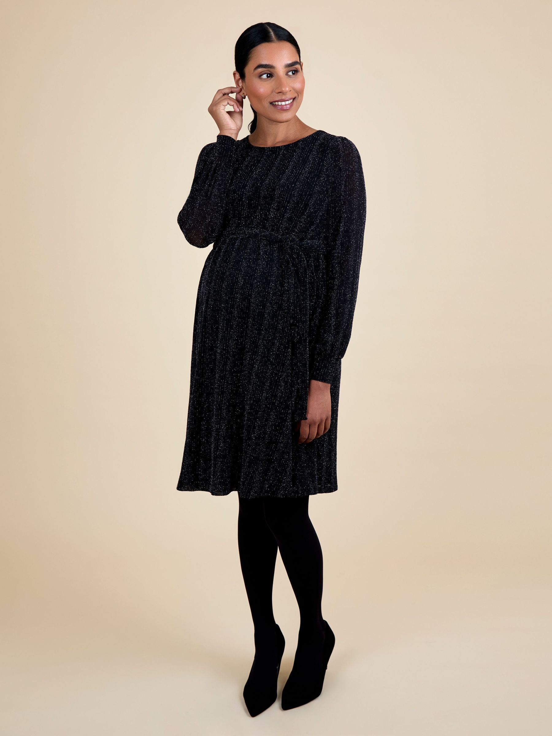 Black Sparkle Maternity Mini Dress With Tie (G00813) | £59