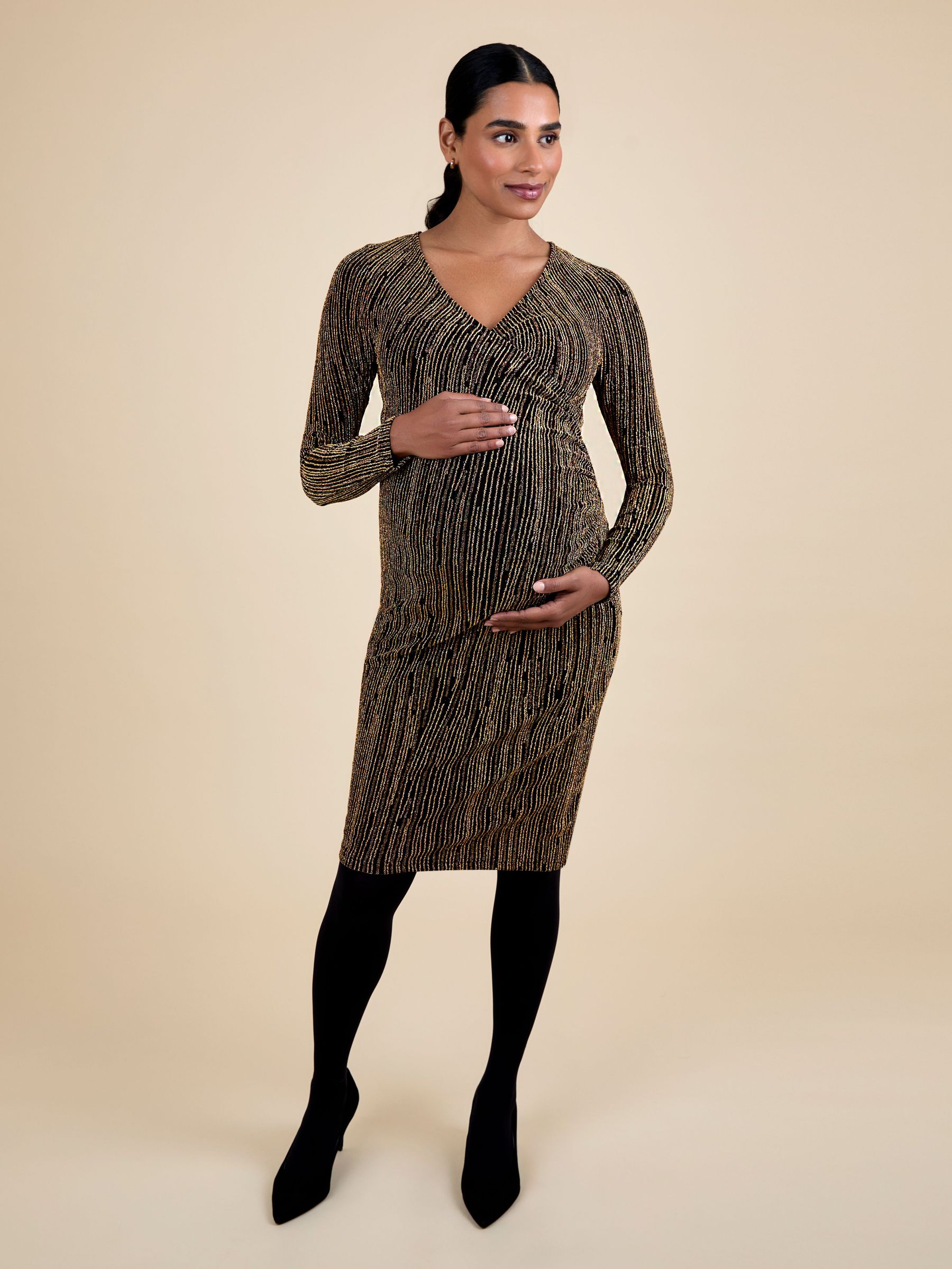Brown Maternity Wrap Sparkle Mini Dress (G00817) | £59